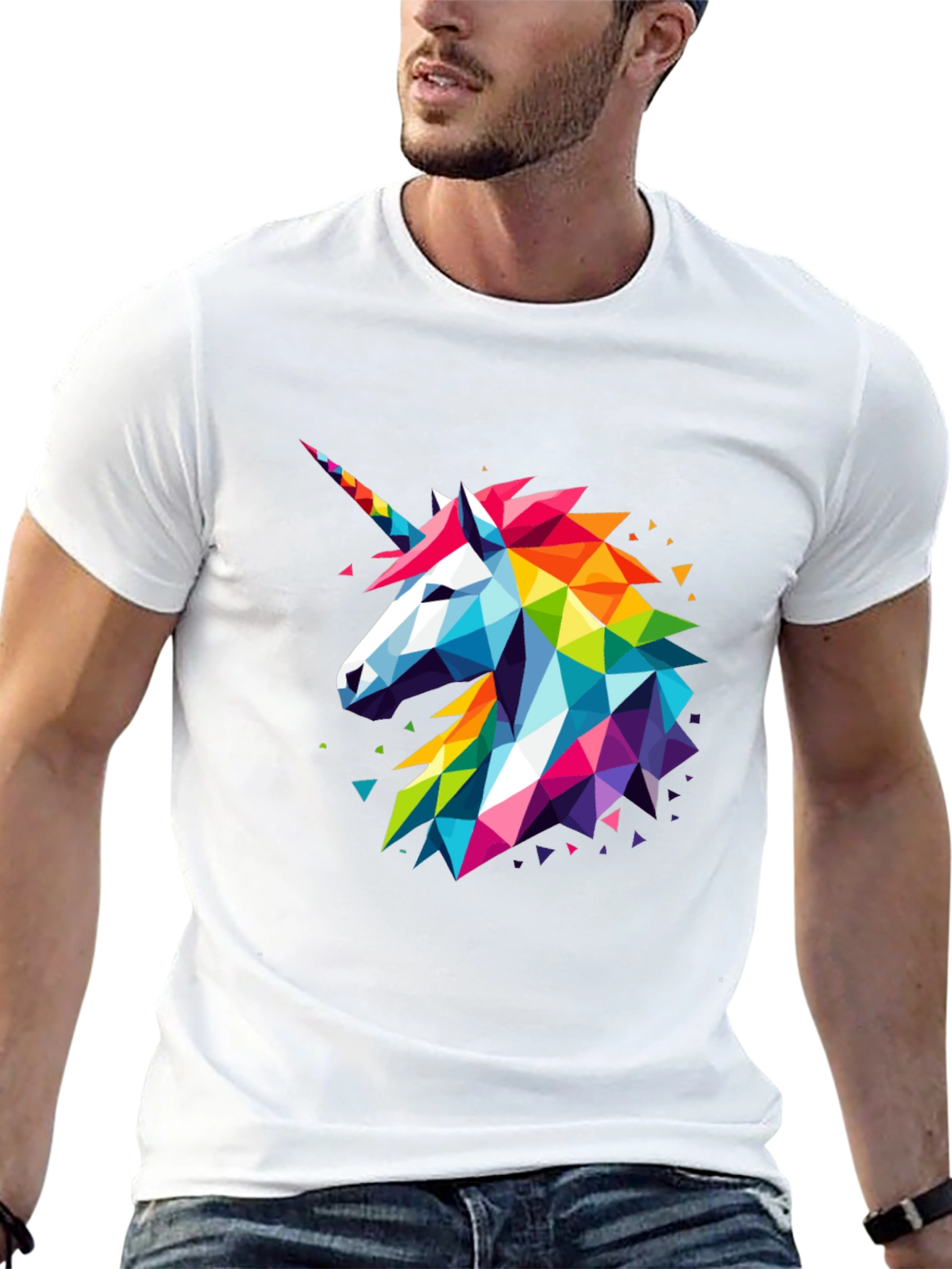 Geometric Unicorn Graphic Black T-Shirt