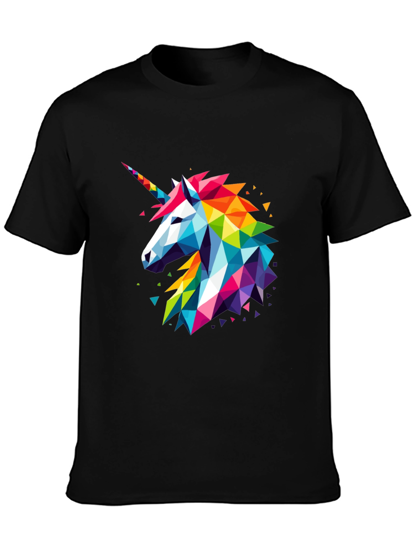 Geometric Unicorn Graphic Black T-Shirt