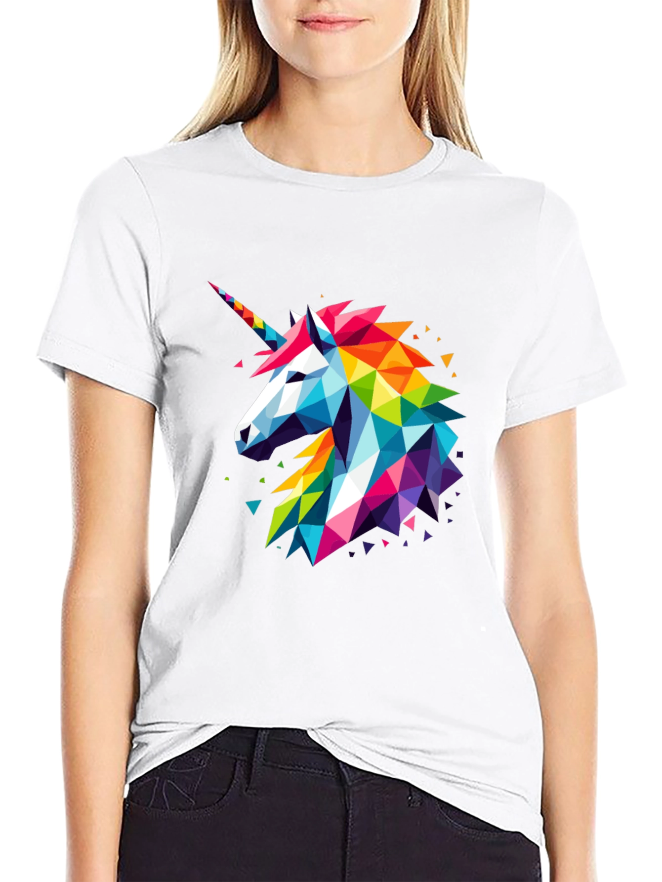 Geometric Unicorn Graphic Black T-Shirt