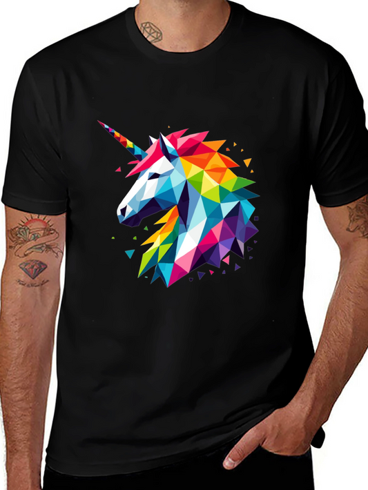 Geometric Unicorn Graphic Black T-Shirt