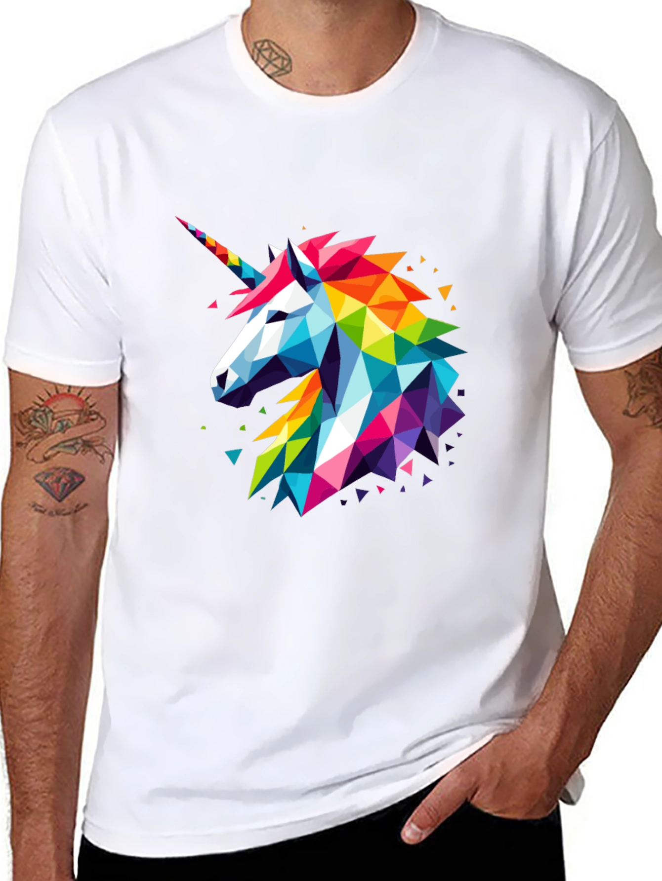 Geometric Unicorn Graphic Black T-Shirt