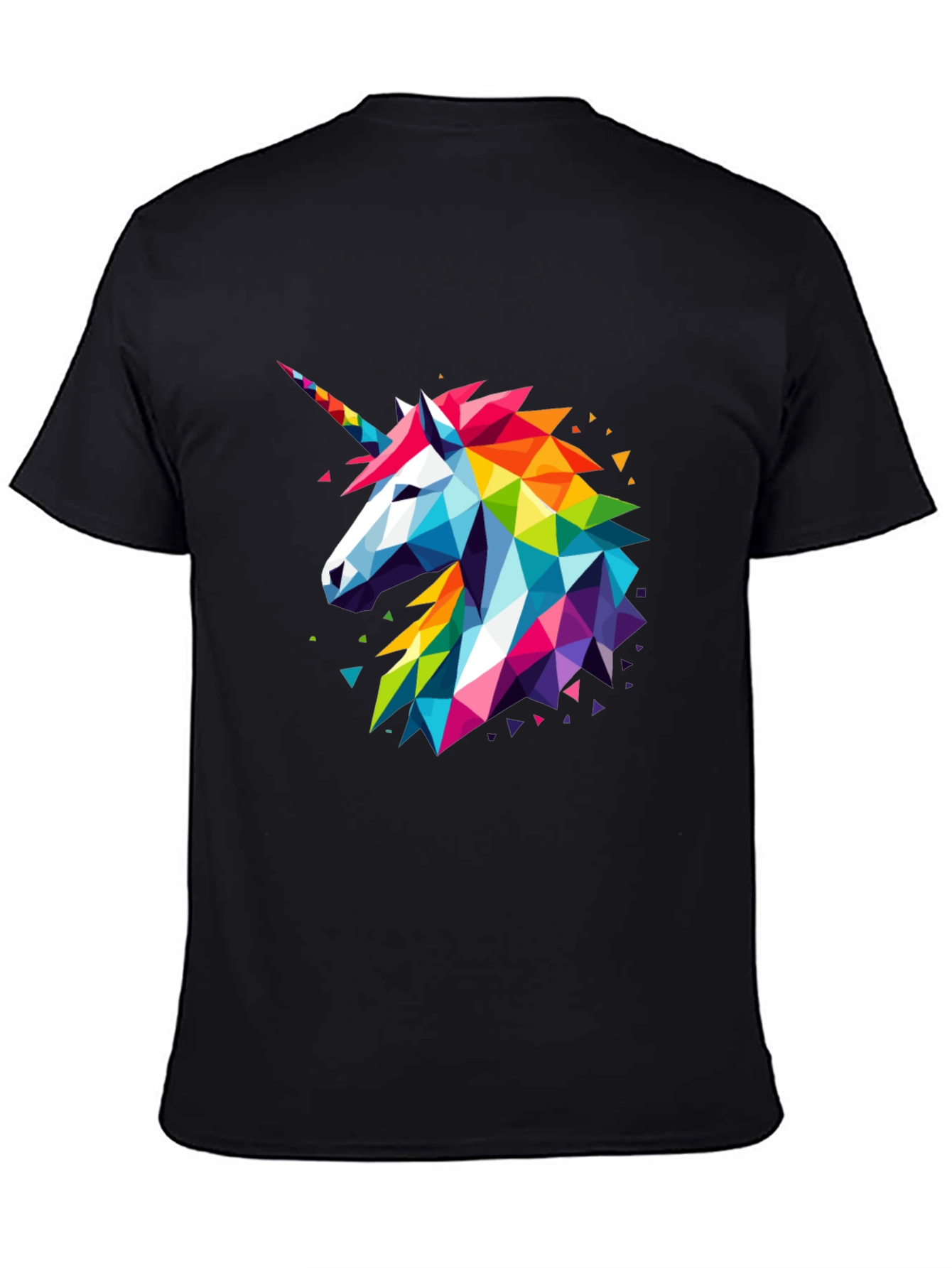 Geometric Unicorn Graphic Black T-Shirt