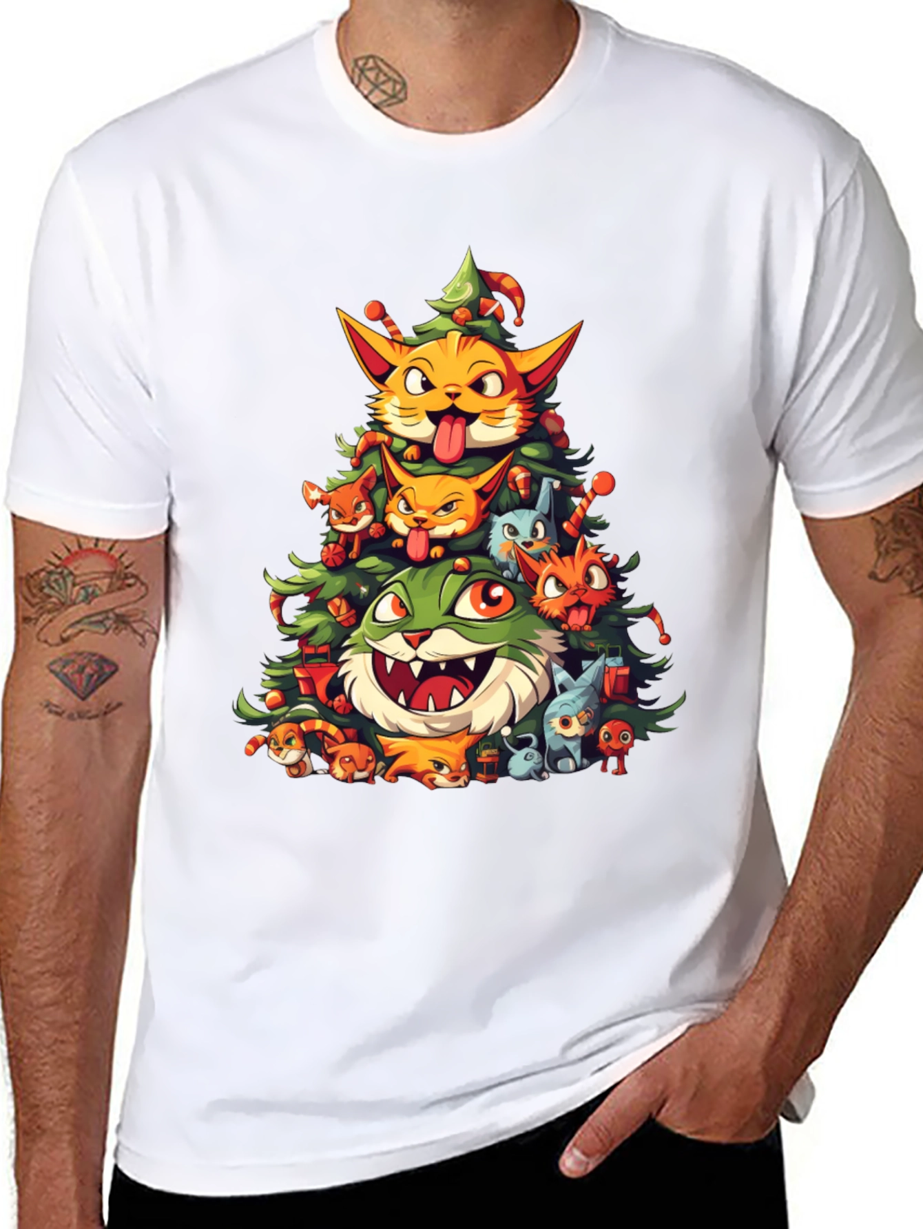 Festive Feline Christmas Tree T-Shirt