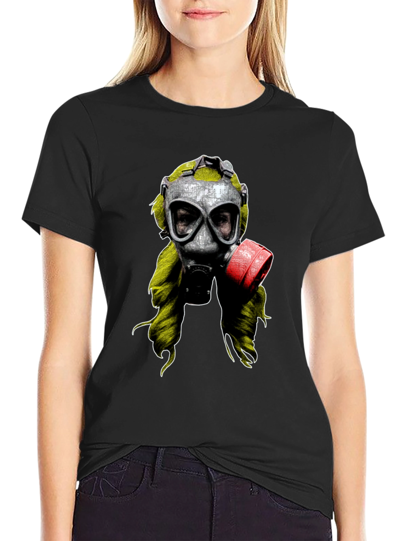 Gas Mask Graphic Print Black T-Shirt