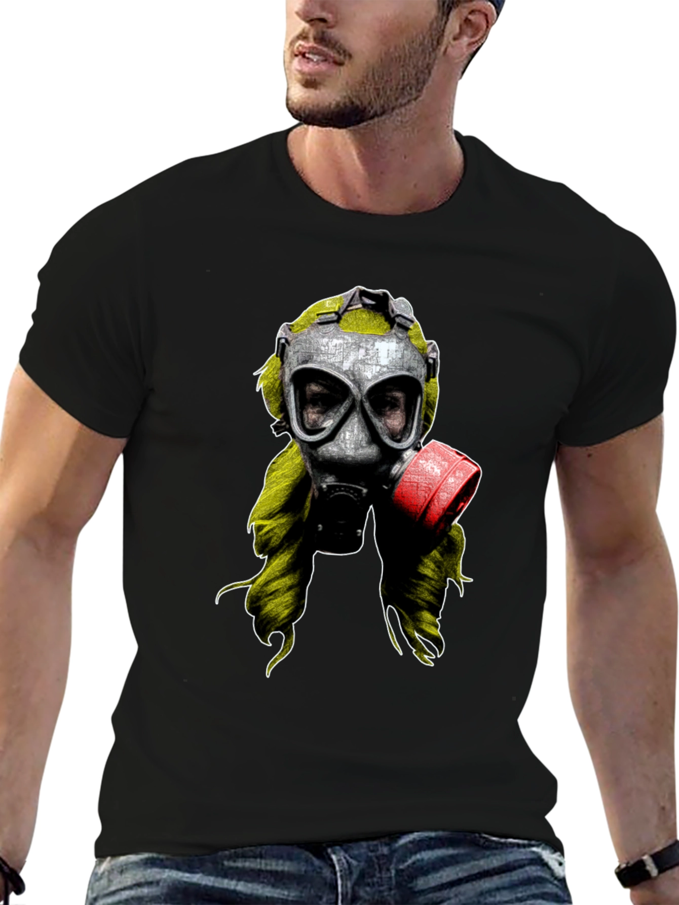 Gas Mask Graphic Print Black T-Shirt