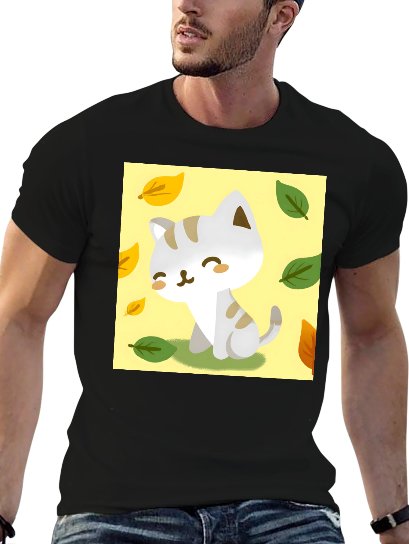 Cute Cartoon Cat T-Shirt - Unique Fall Design