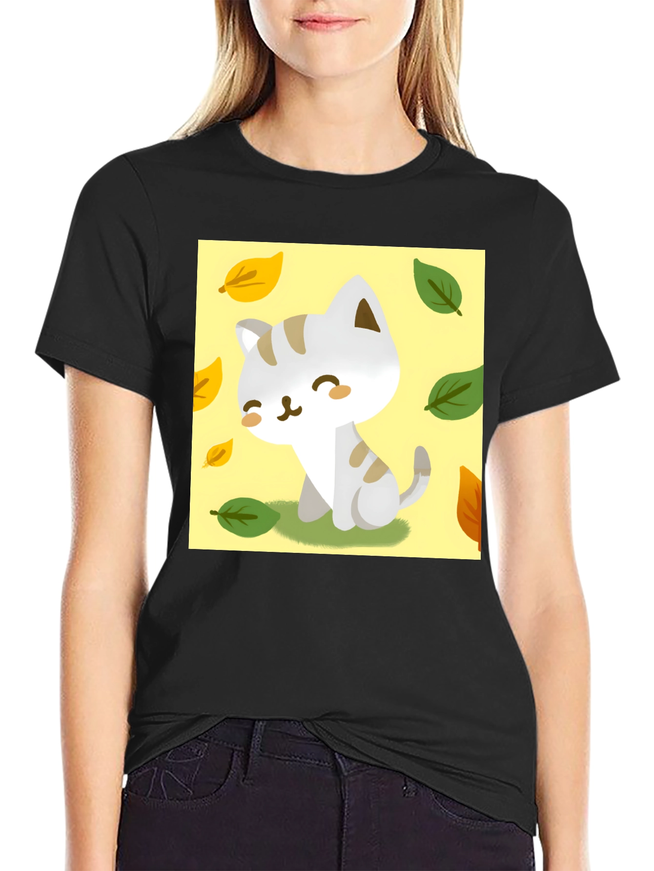 Cute Cartoon Cat T-Shirt - Unique Fall Design