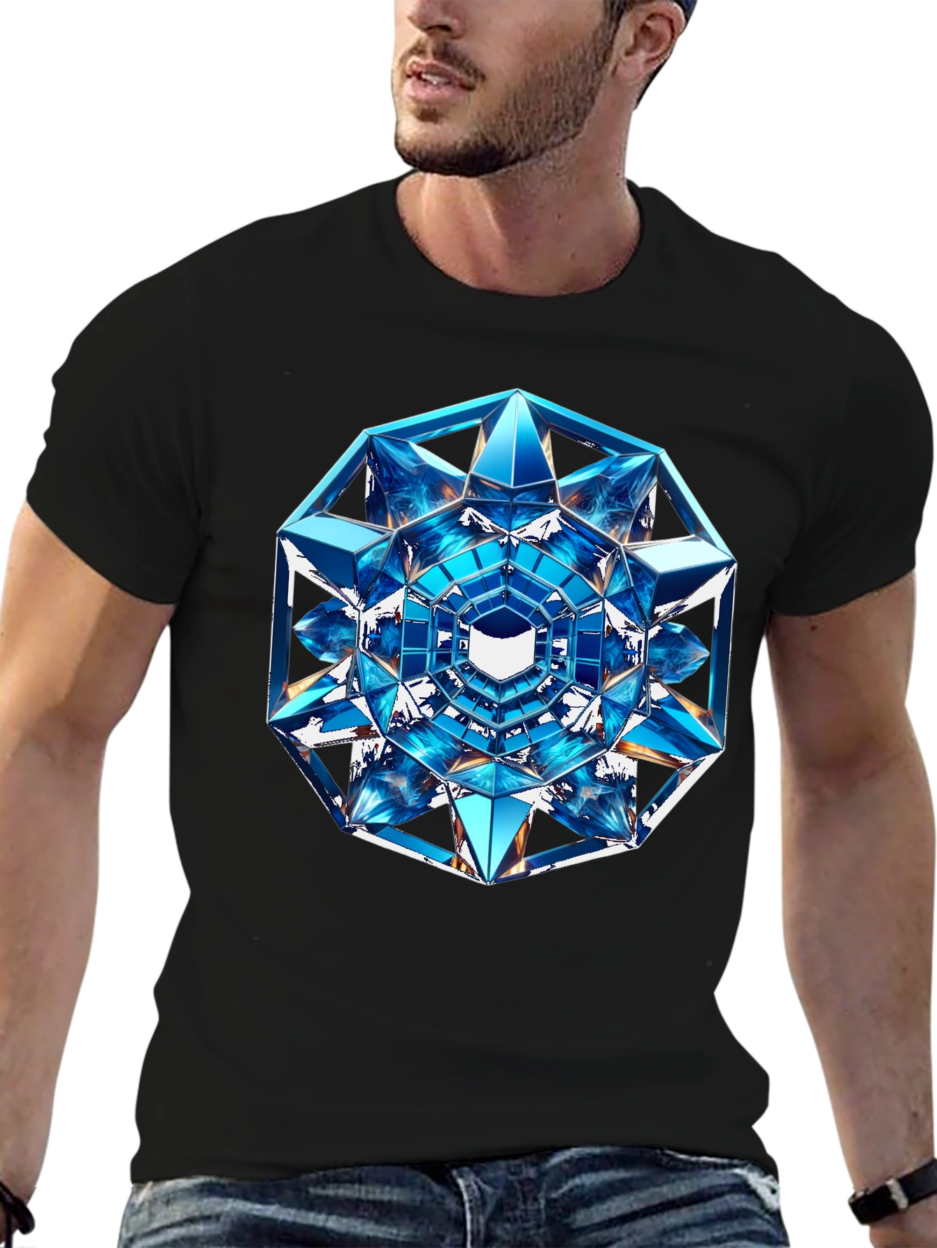 Geometric Crystal Design Black T-Shirt