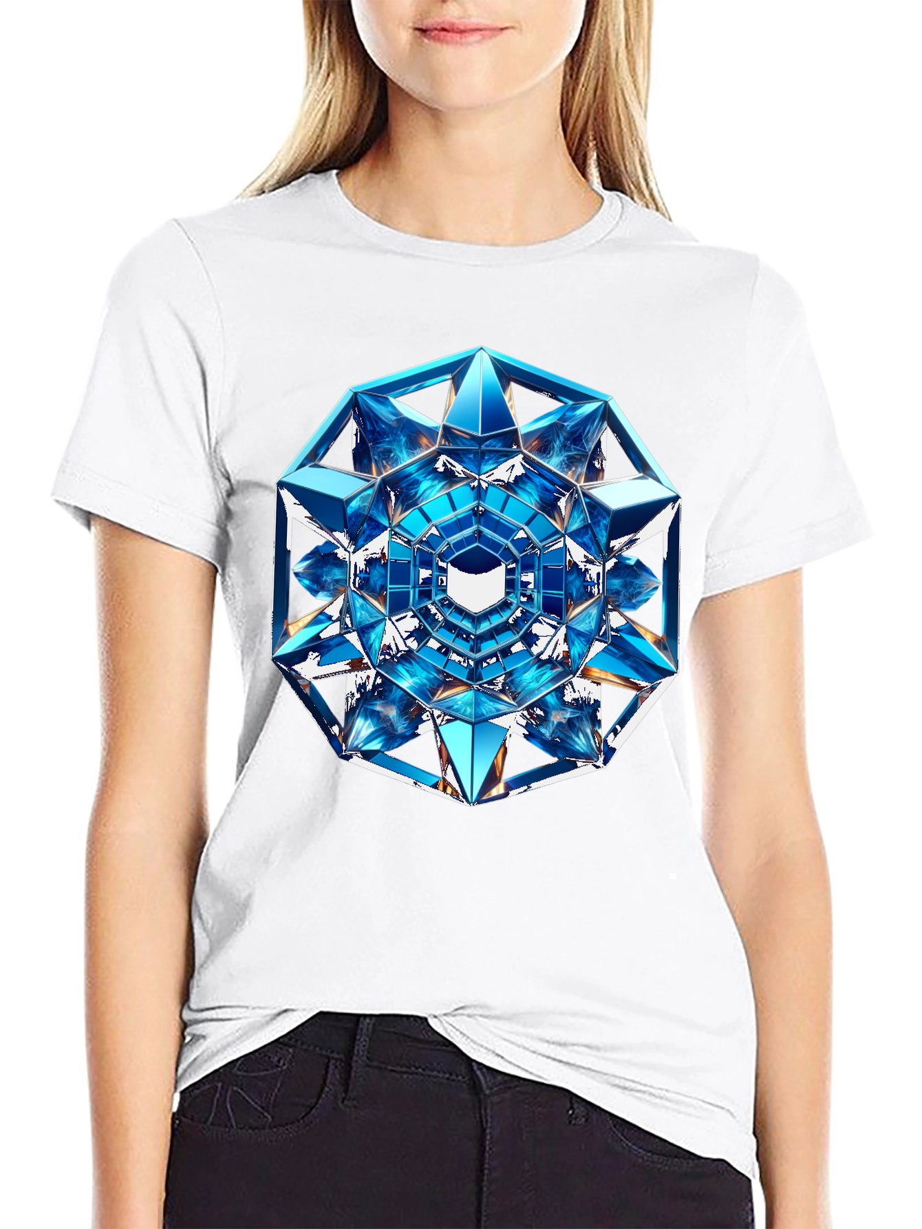 Geometric Crystal Design Black T-Shirt