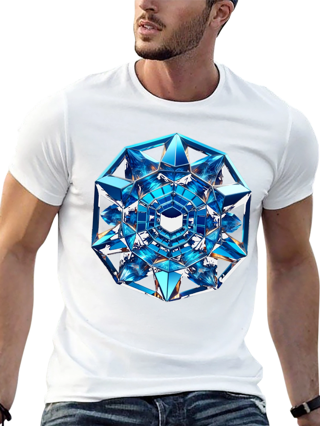 Geometric Crystal Design Black T-Shirt