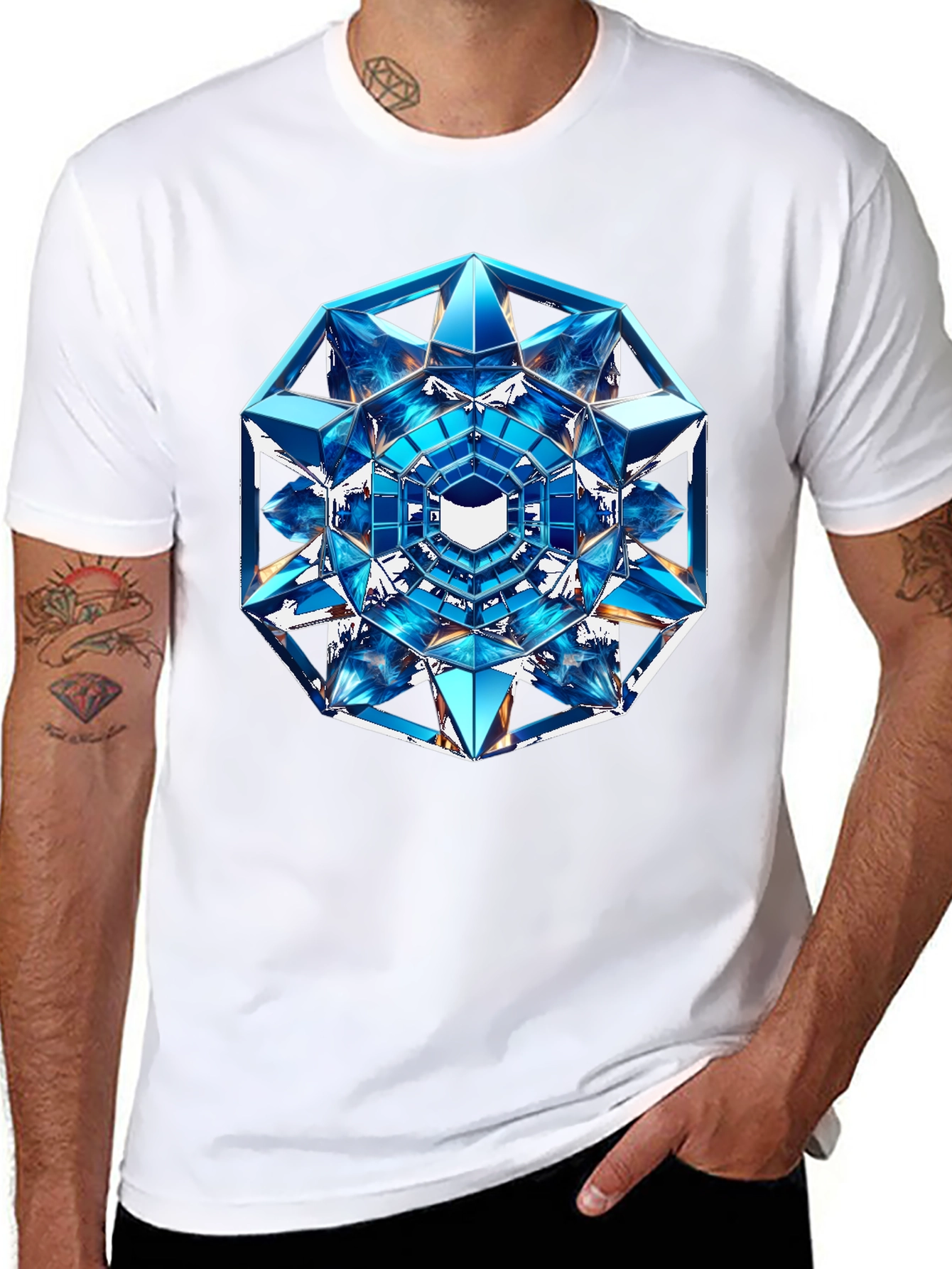 Geometric Crystal Design Black T-Shirt