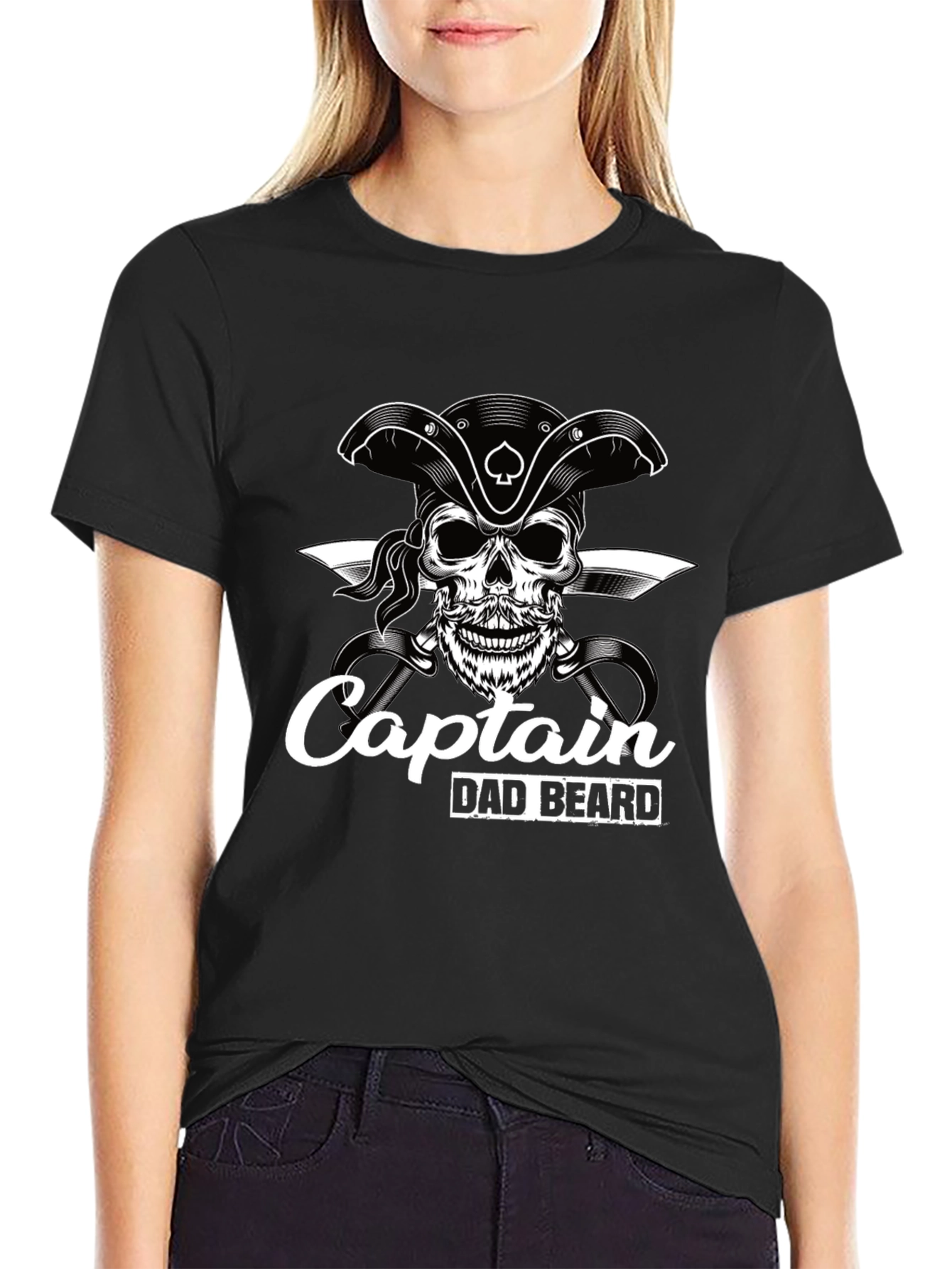 Captain Dad Beard Pirate Skull Graphic T-Shirt