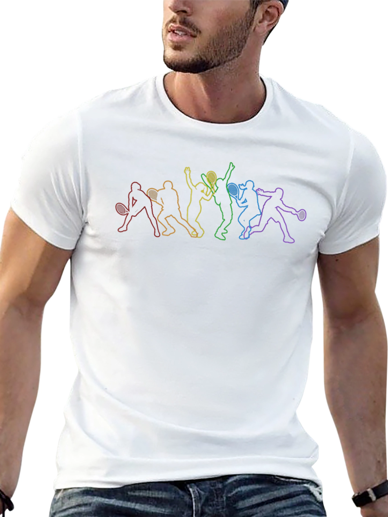 Rainbow Tennis Player Silhouette Black T-Shirt