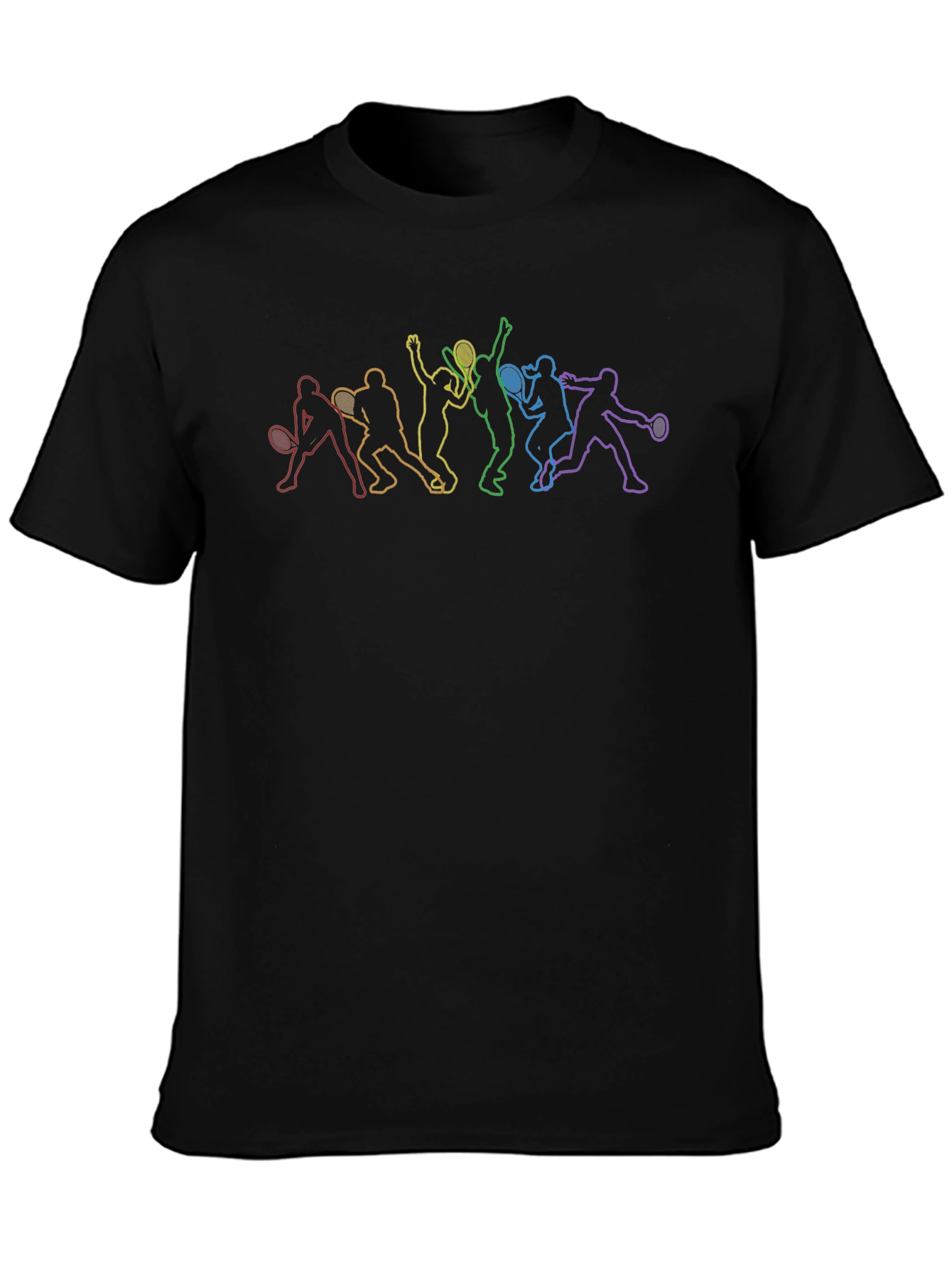 Rainbow Tennis Player Silhouette Black T-Shirt