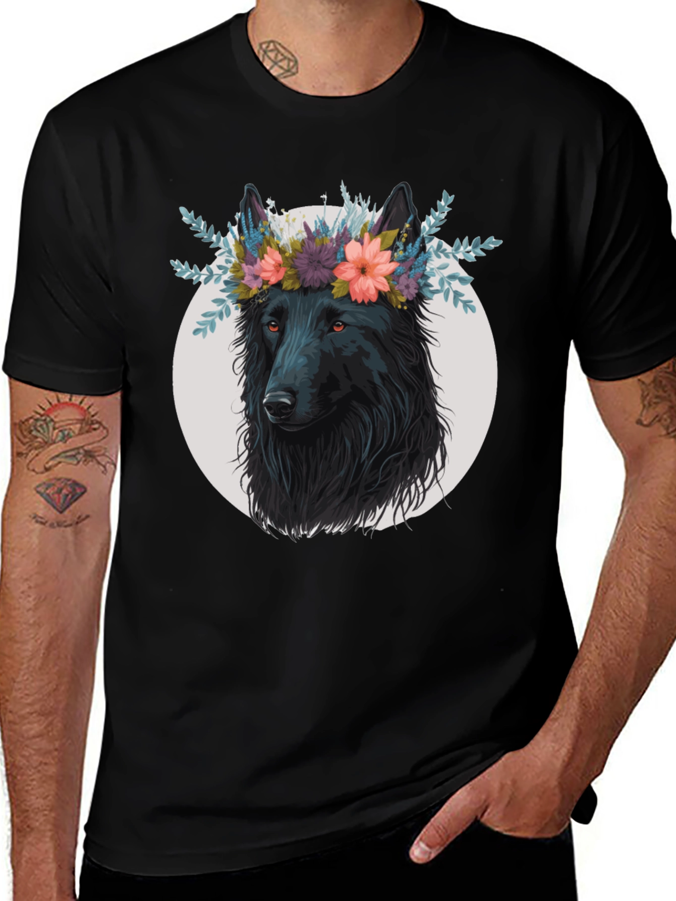 Wolf in Flowers Graphic T-Shirt
