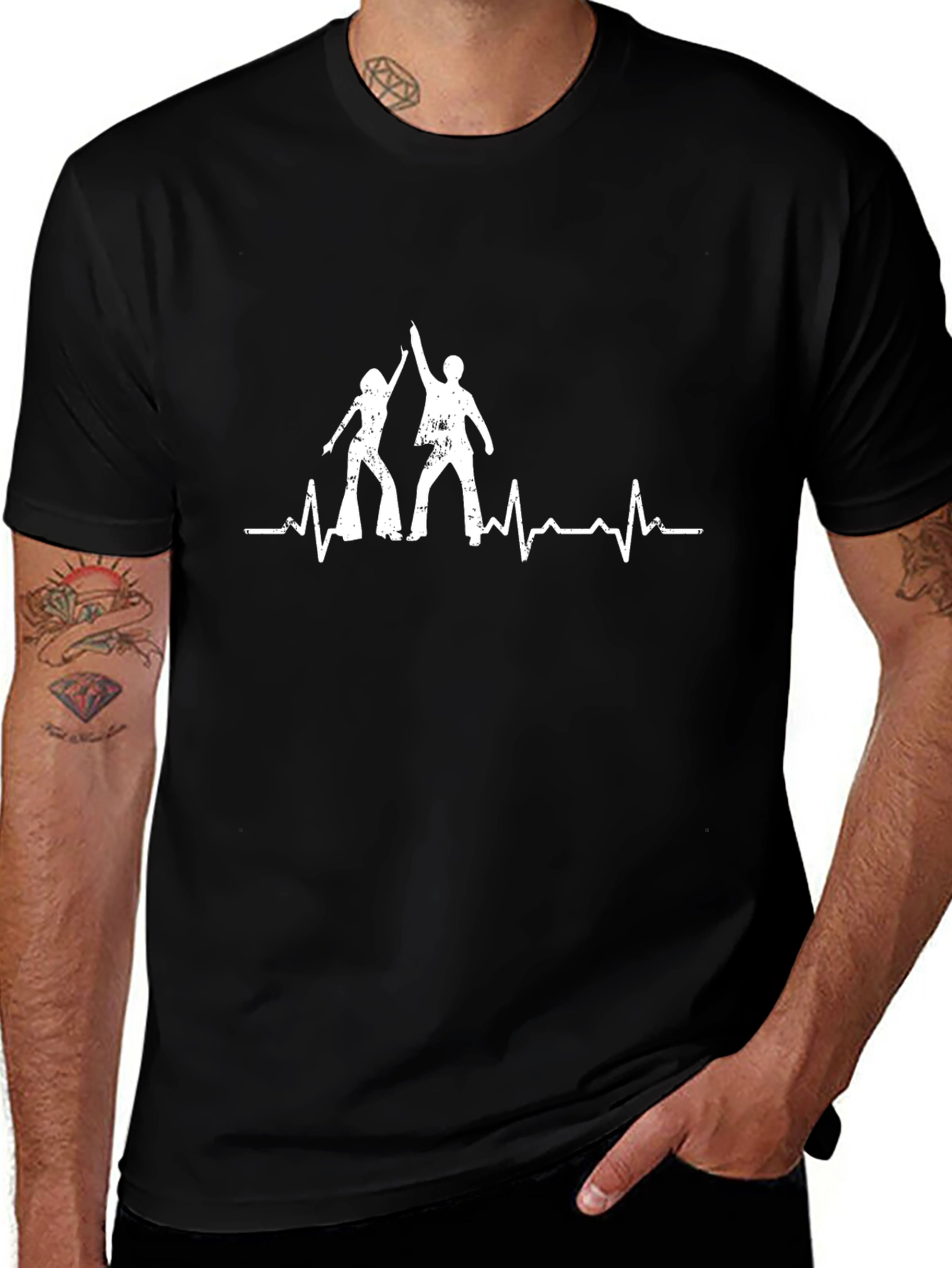 Dancing Heartbeat Graphic Tee - Black Cotton T-Shirt