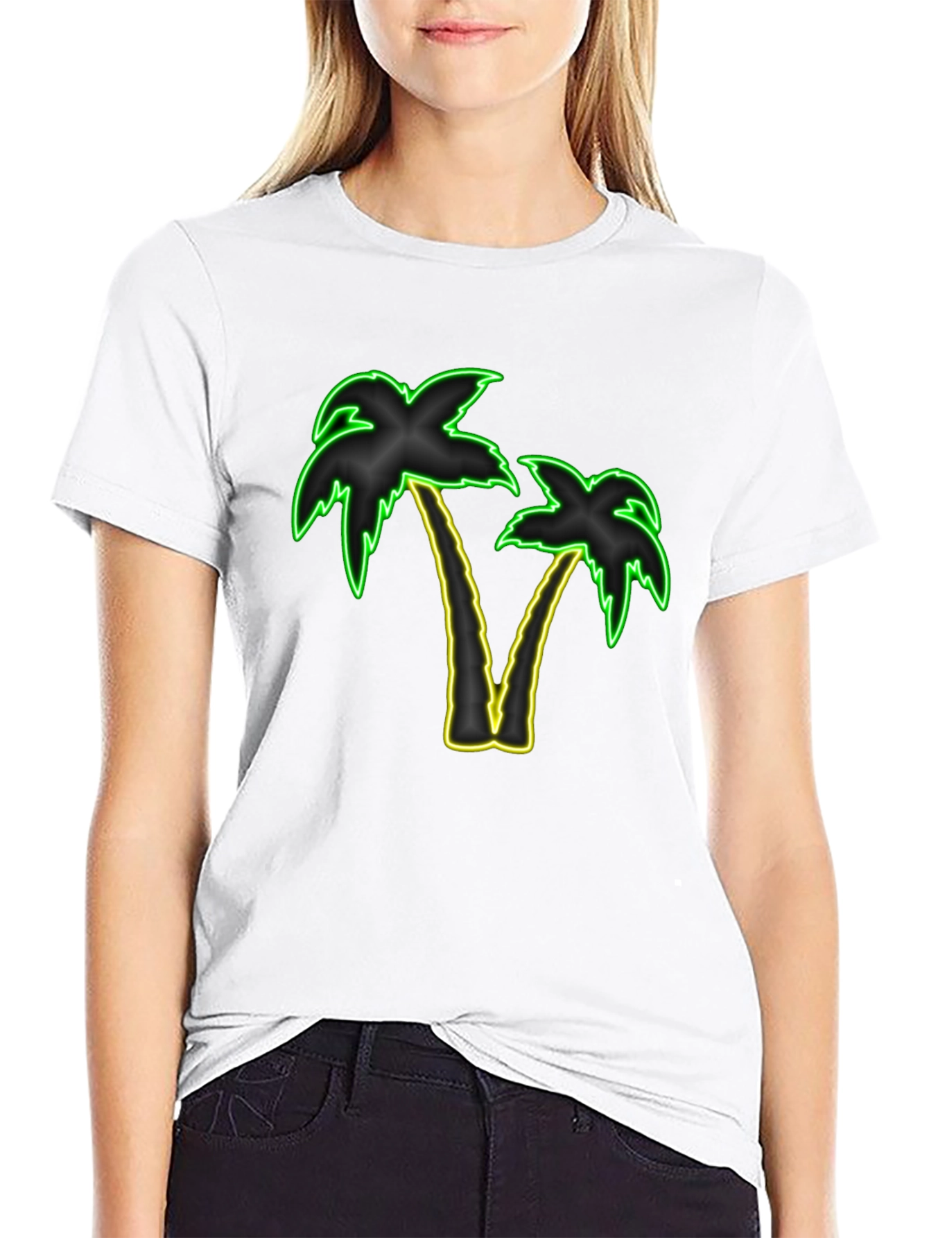 Neon Palm Trees Graphic Tee - Black T-Shirt