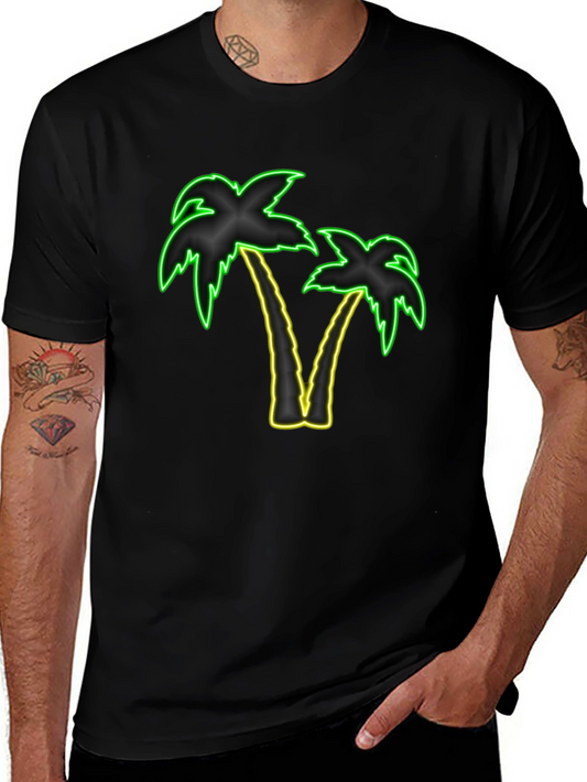 Neon Palm Trees Graphic Tee - Black T-Shirt
