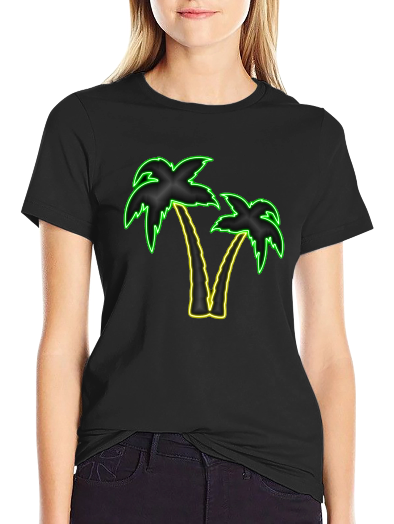 Neon Palm Trees Graphic Tee - Black T-Shirt