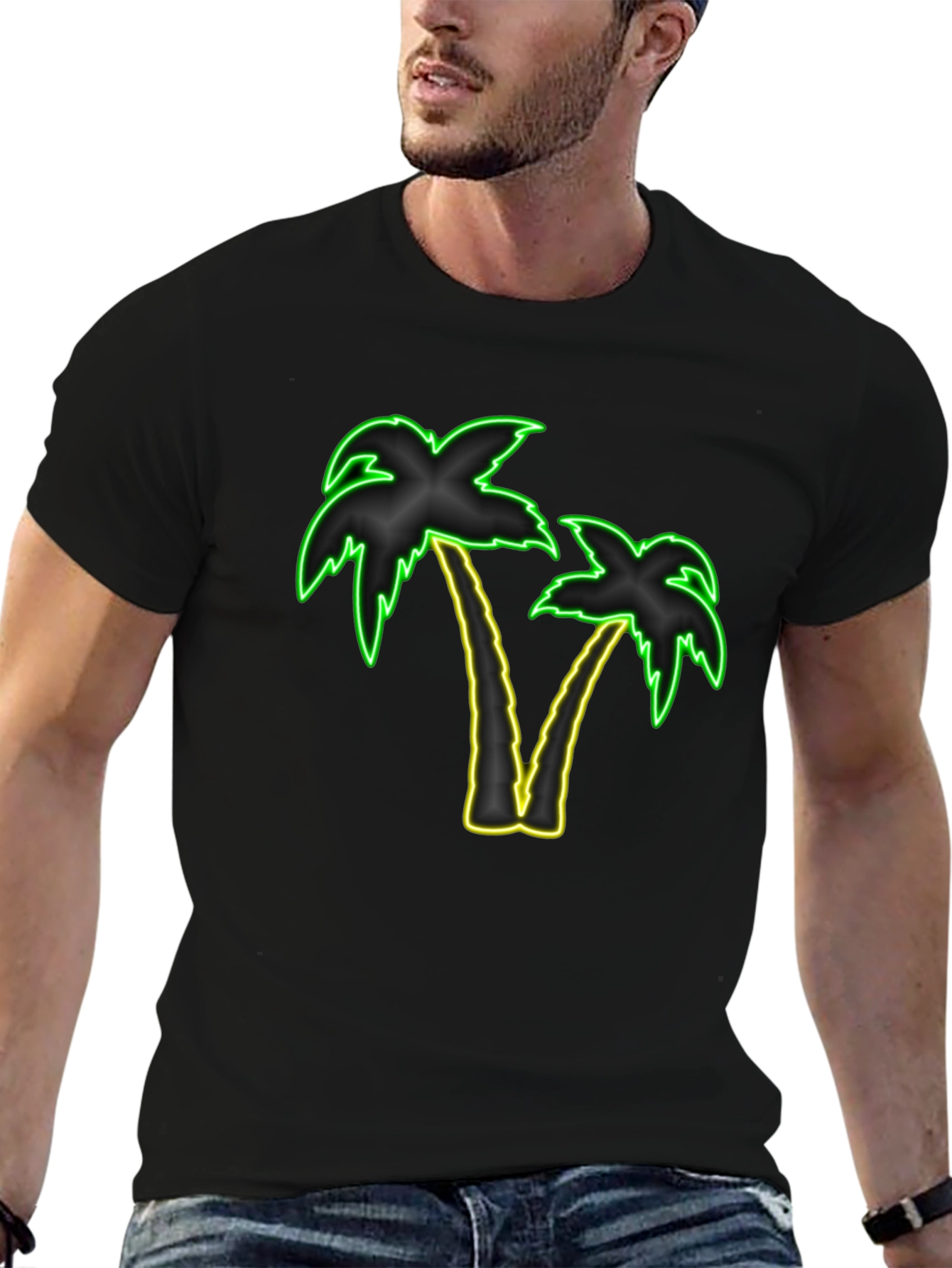 Neon Palm Trees Graphic Tee - Black T-Shirt