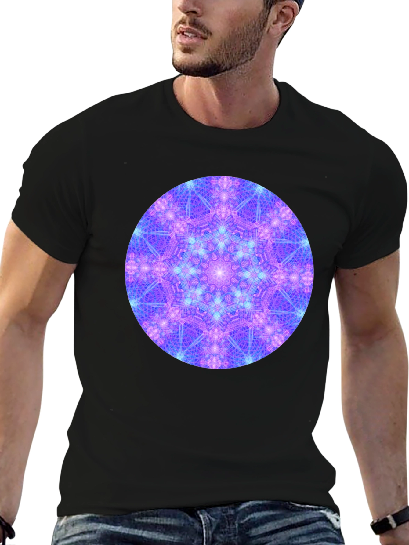 Geometric Mandala Design Black T-Shirt
