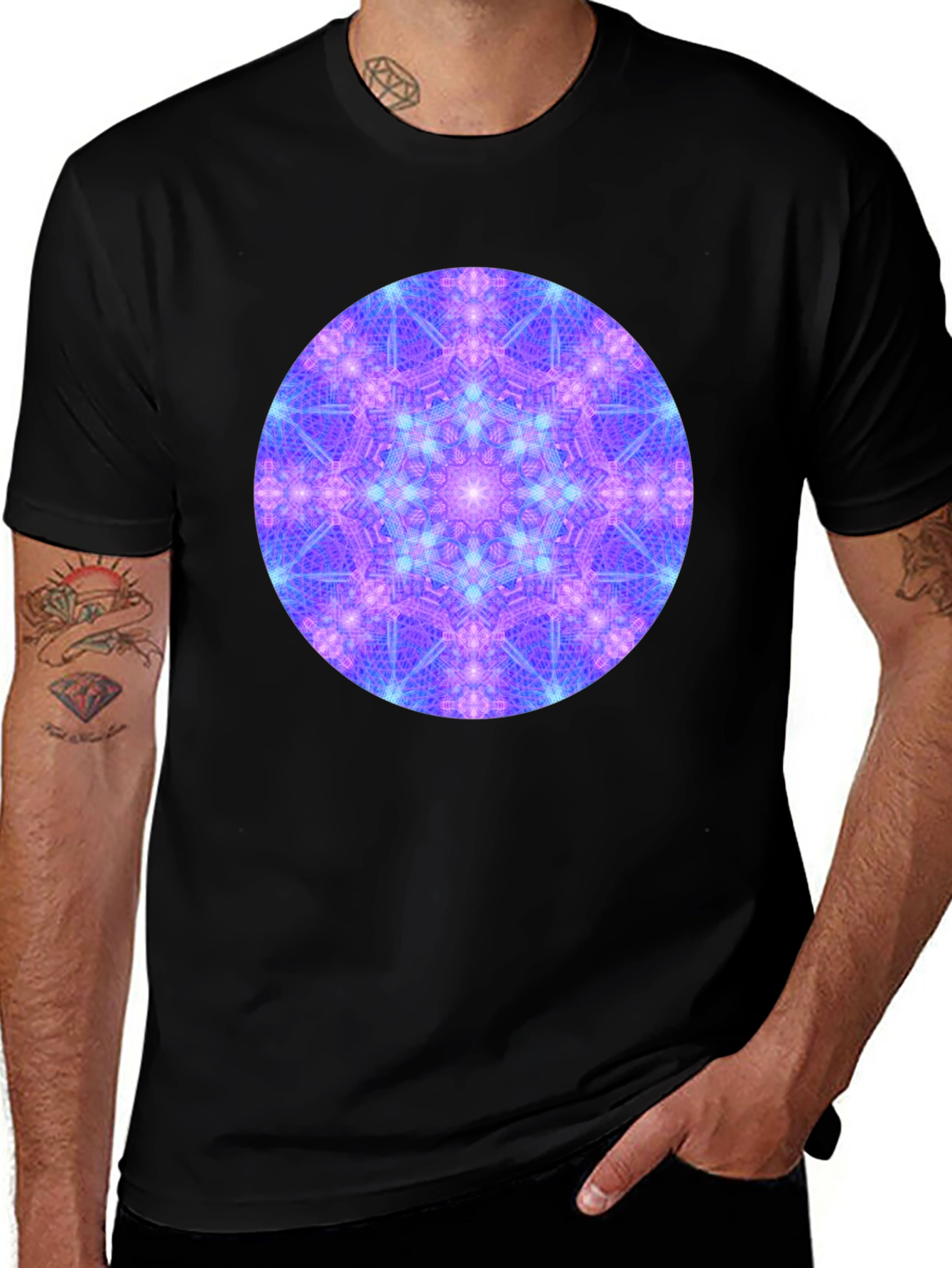 Geometric Mandala Design Black T-Shirt