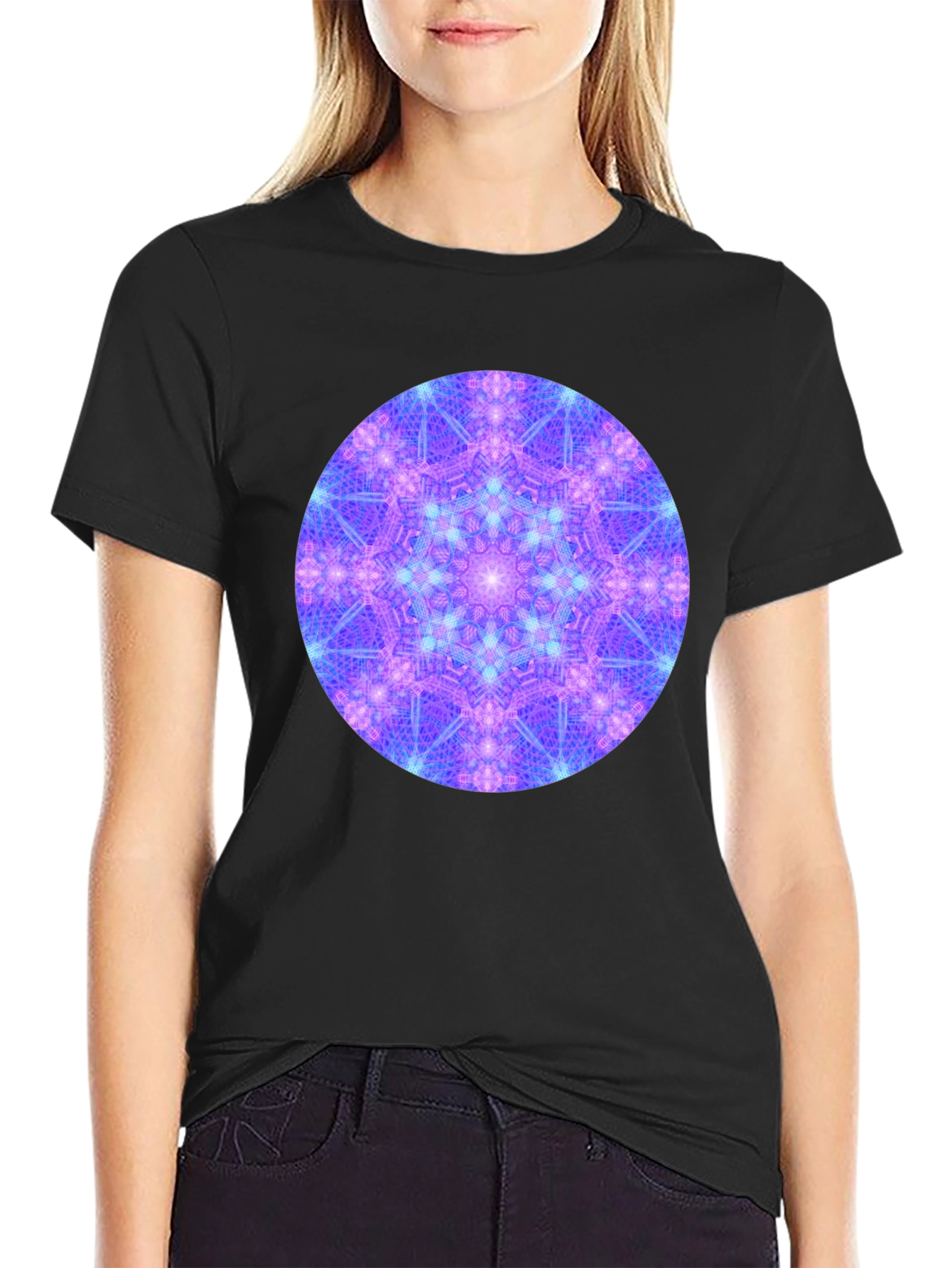 Geometric Mandala Design Black T-Shirt
