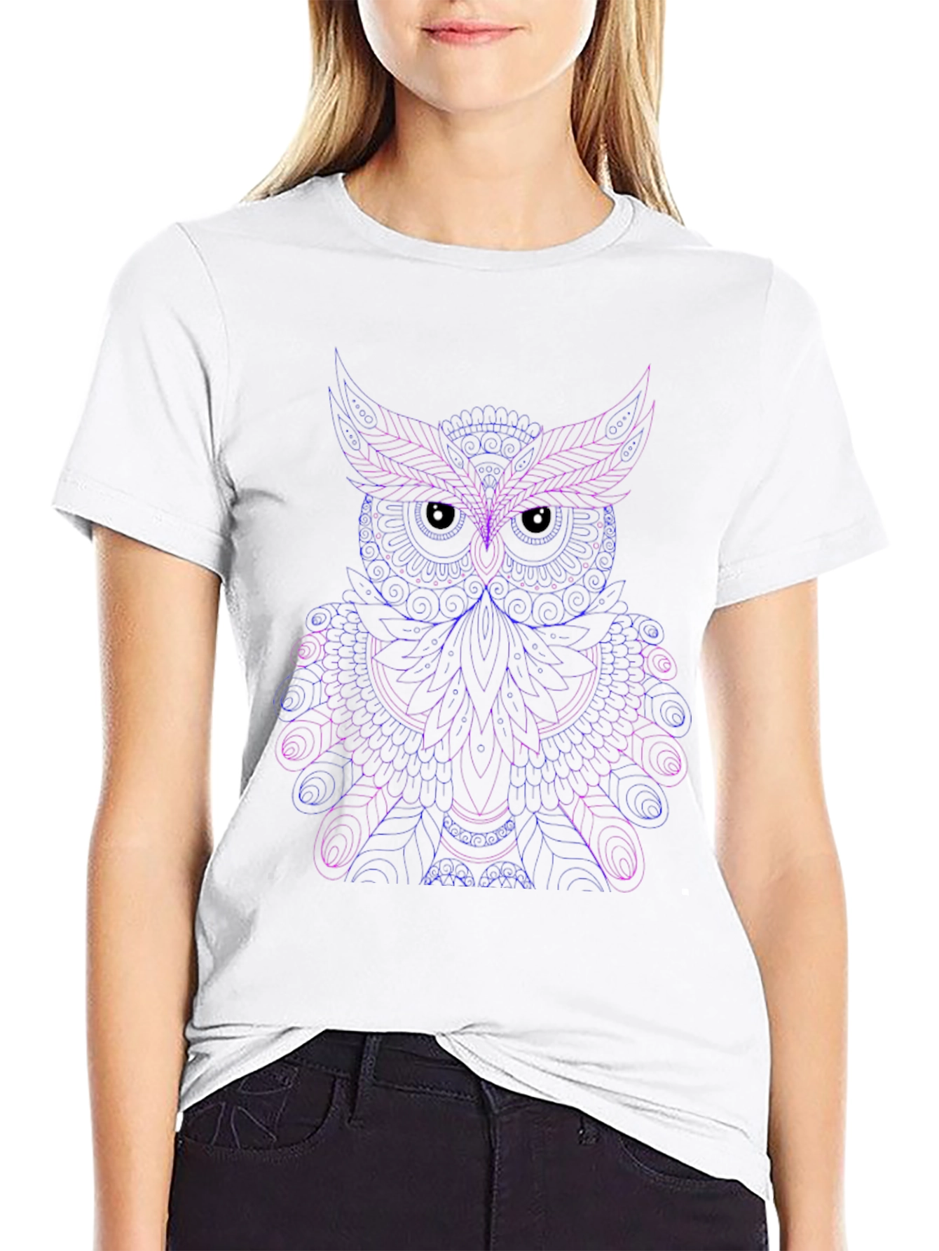 Owl Graphic Print Crew Neck T-Shirt