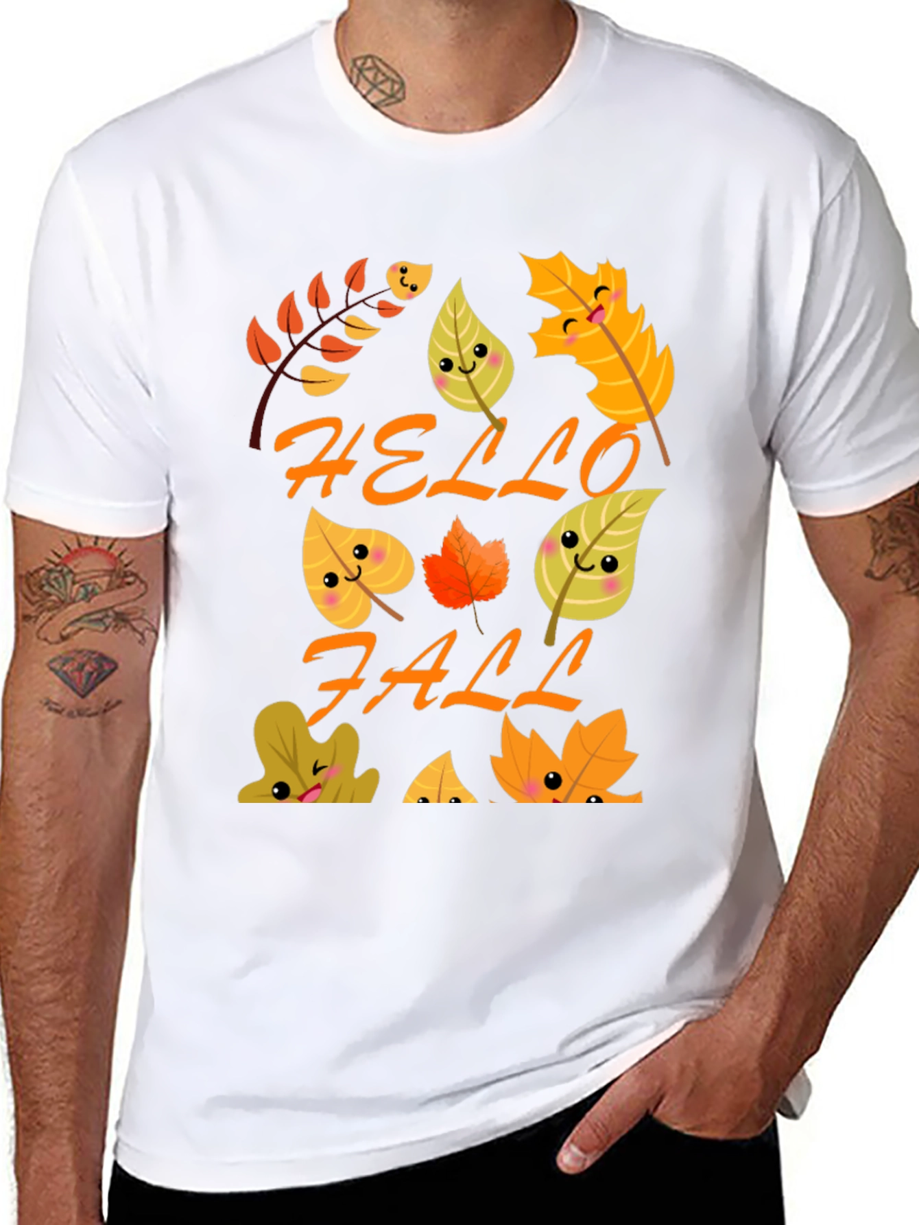 Hello Fall T-Shirt - Cute Autumn Leaves Graphic Tee