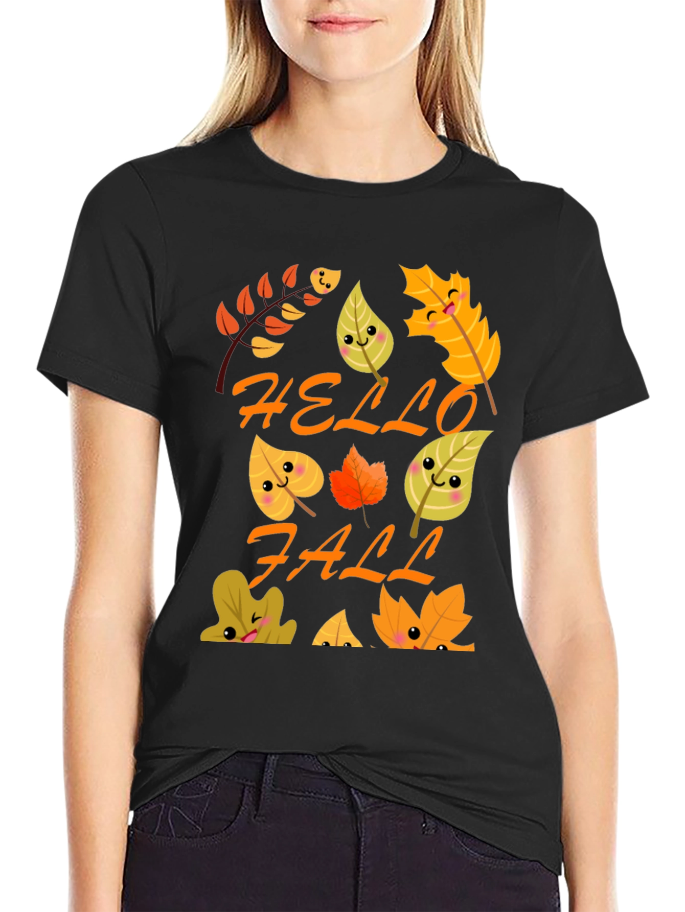 Hello Fall T-Shirt - Cute Autumn Leaves Graphic Tee