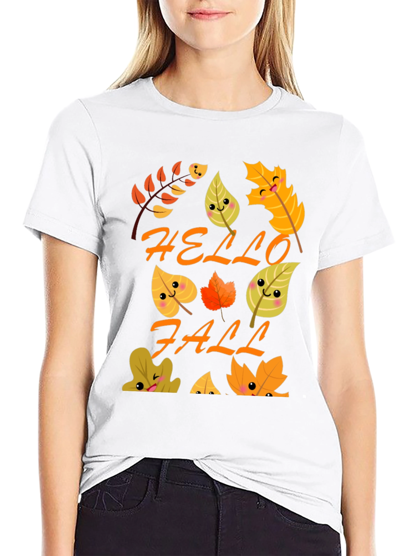 Hello Fall T-Shirt - Cute Autumn Leaves Graphic Tee