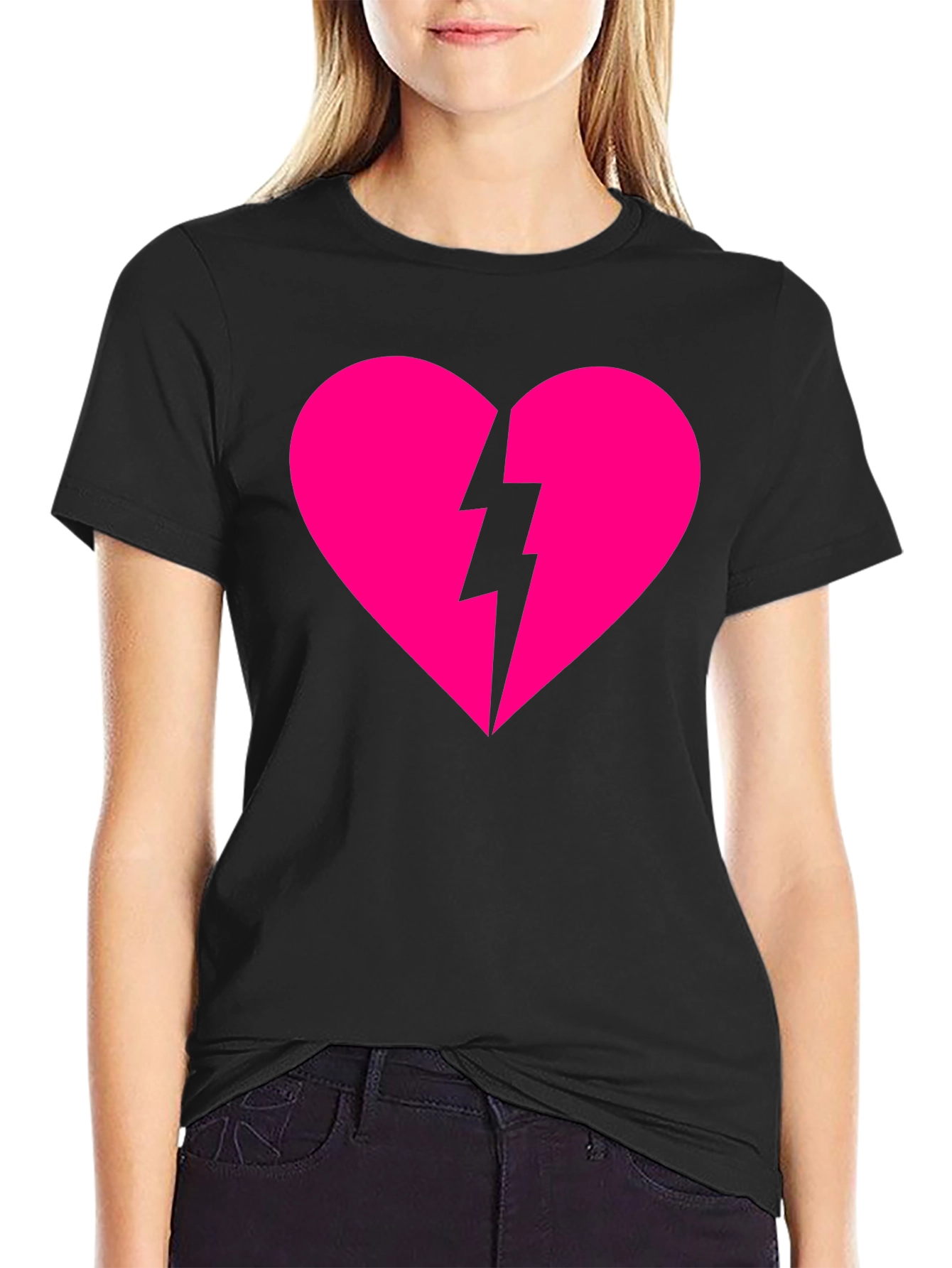 Heartbreaker T-Shirt: Pink Heart with Lightning Bolt