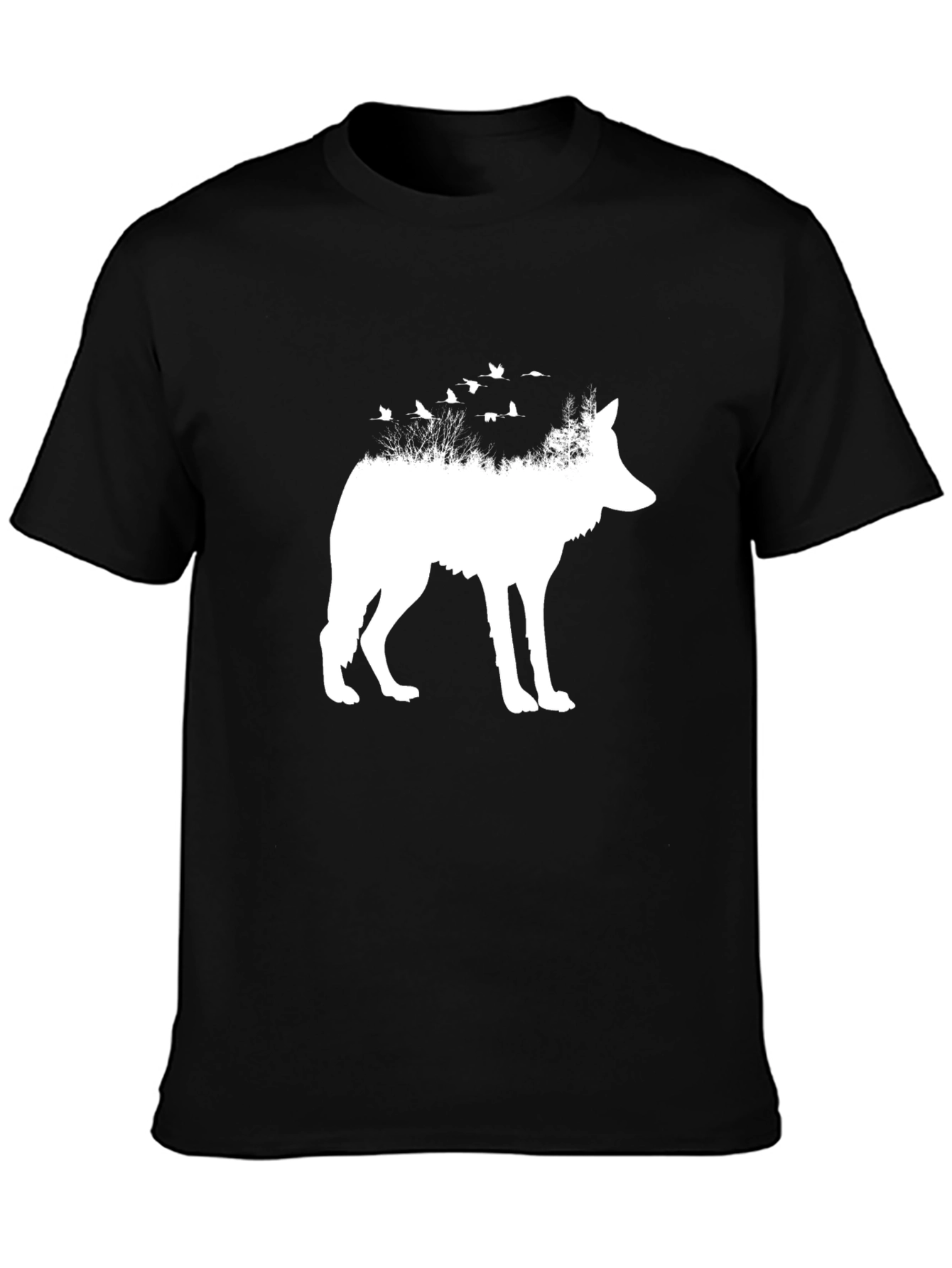 Wolf & Birds Graphic Tee - Black Cotton Blend