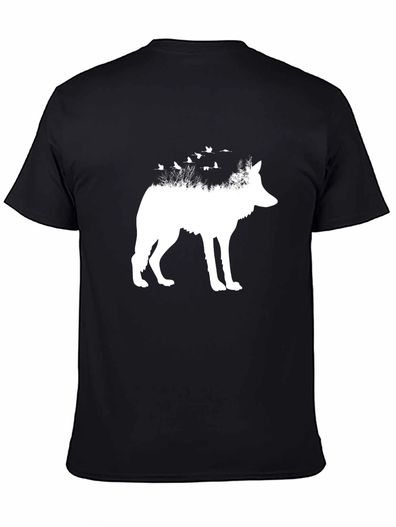 Wolf & Birds Graphic Tee - Black Cotton Blend