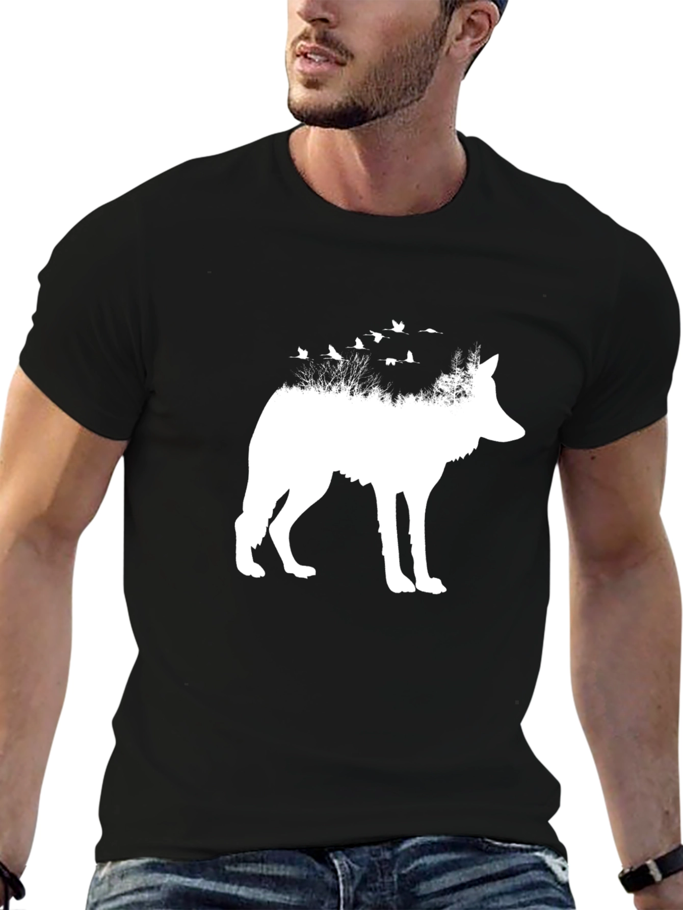 Wolf & Birds Graphic Tee - Black Cotton Blend