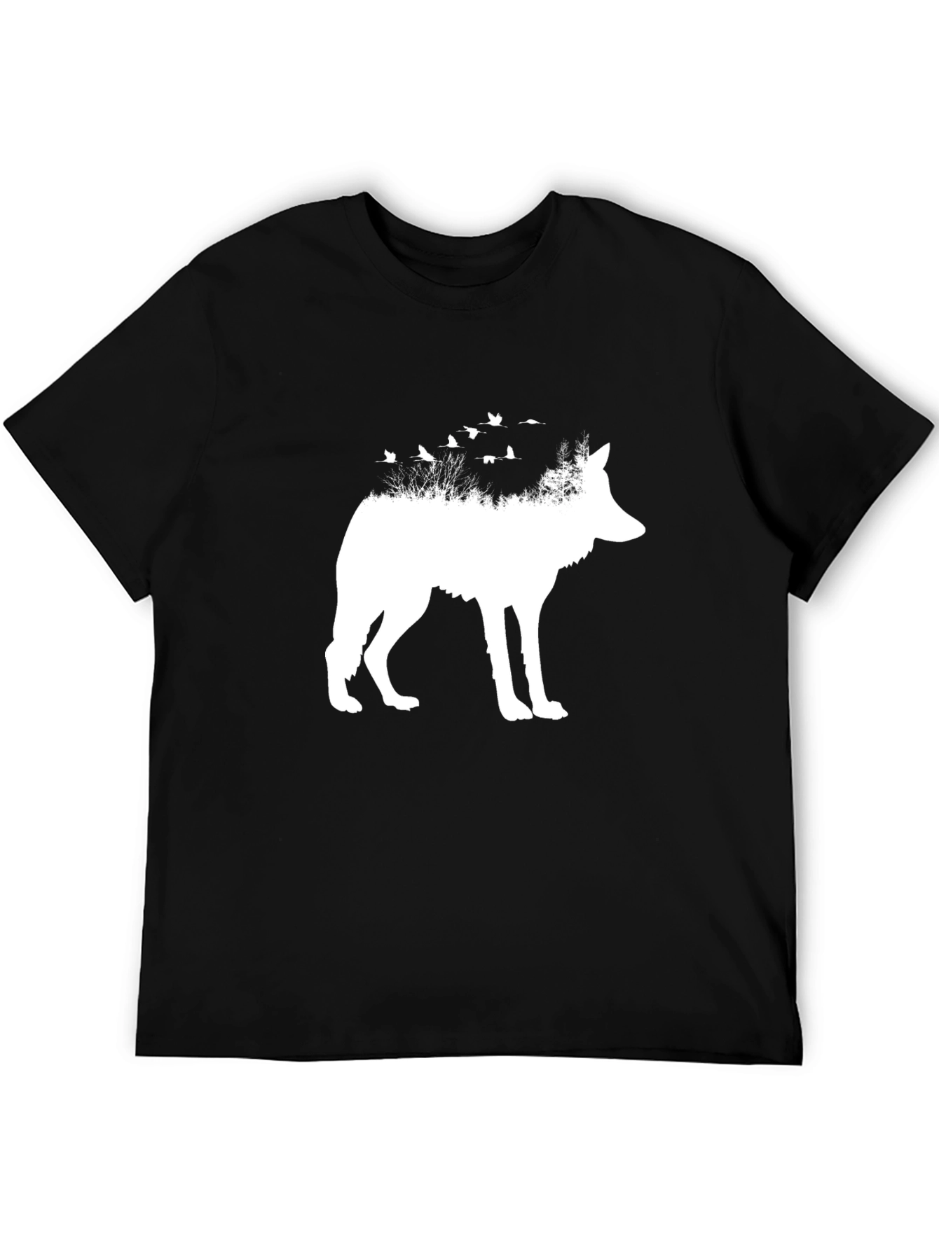 Wolf & Birds Graphic Tee - Black Cotton Blend