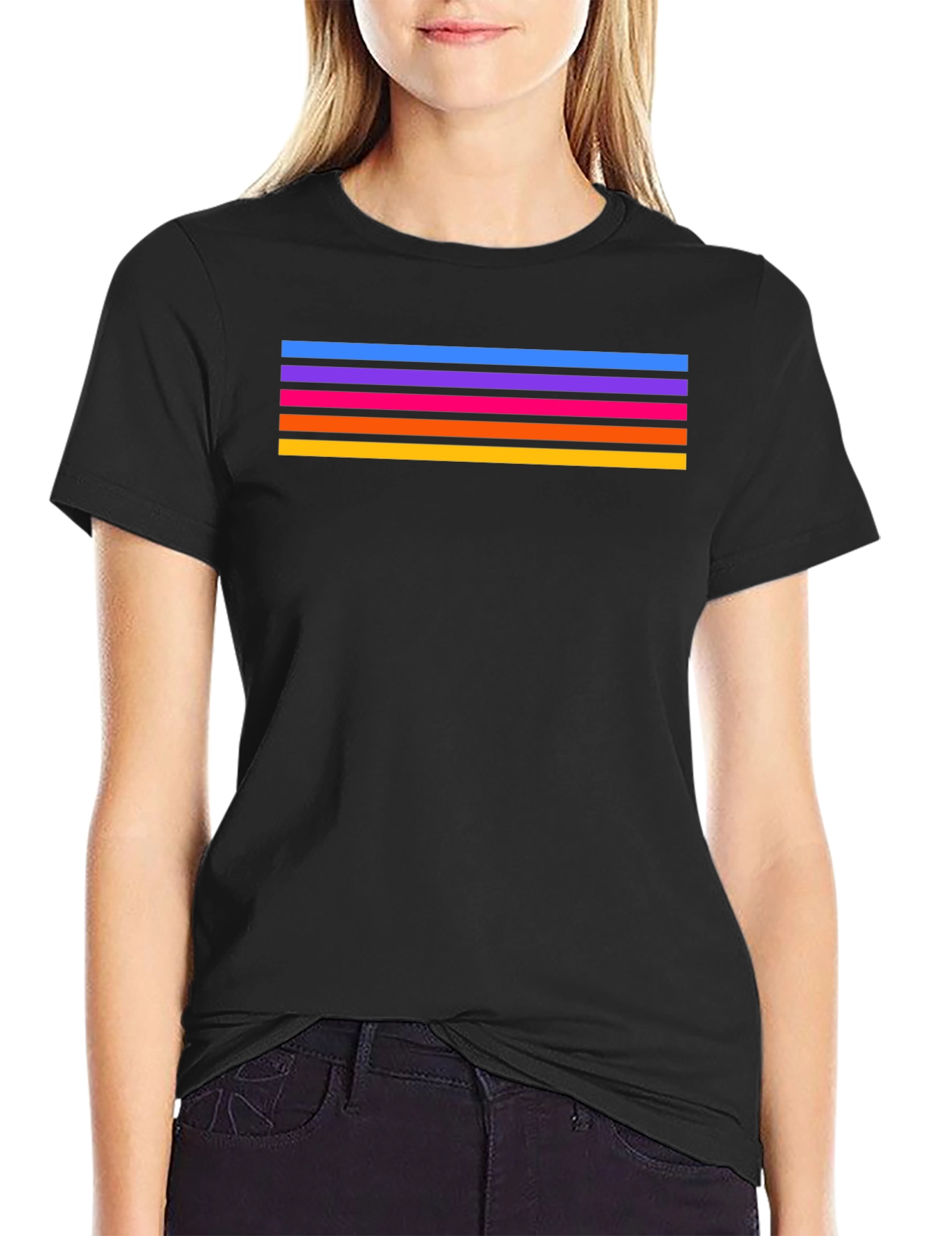 Retro Stripe Tee - Stylish Black T-Shirt