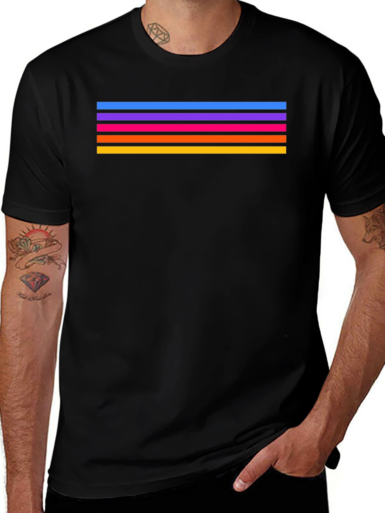 Retro Stripe Tee - Stylish Black T-Shirt