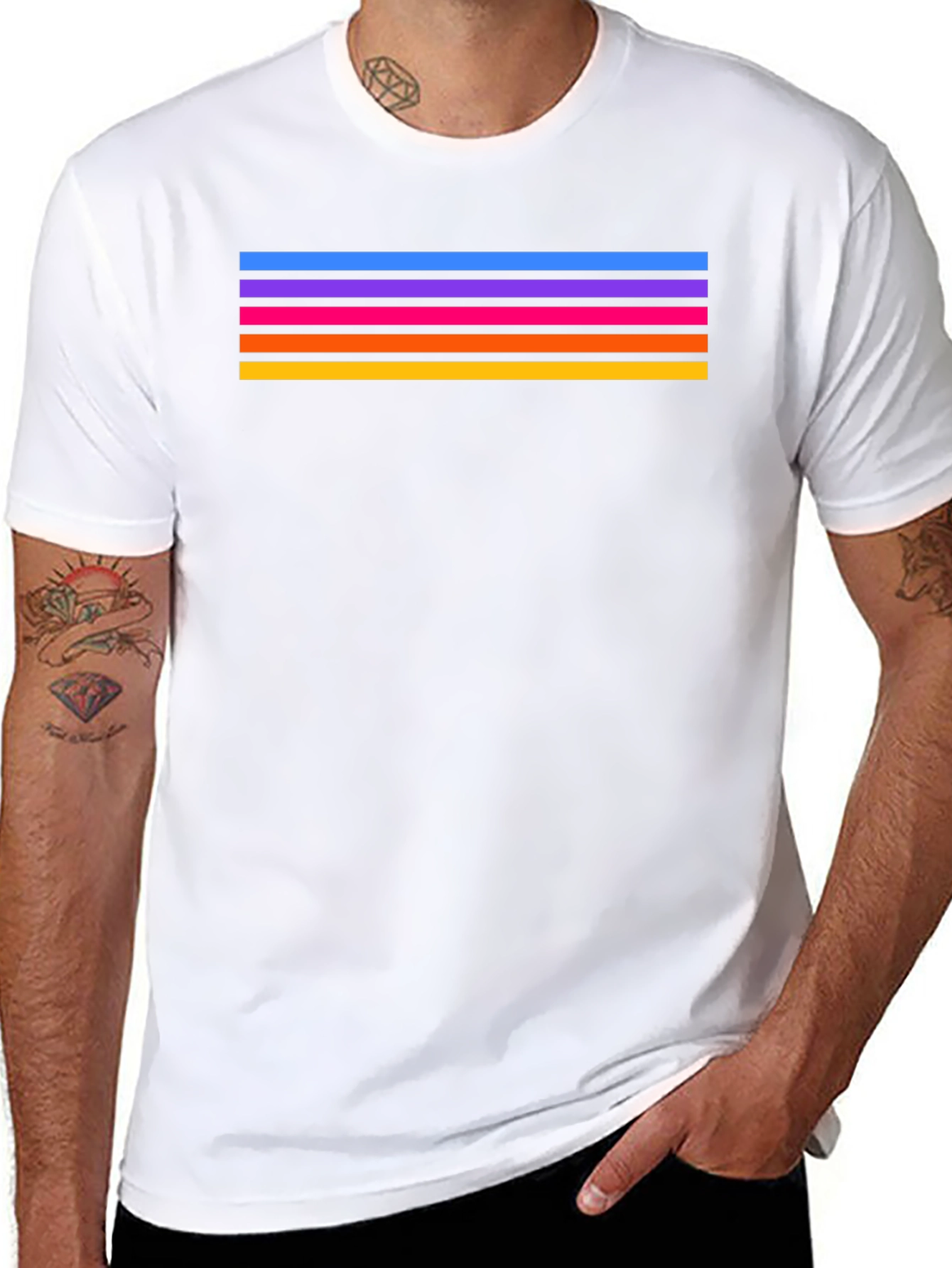 Retro Stripe Tee - Stylish Black T-Shirt