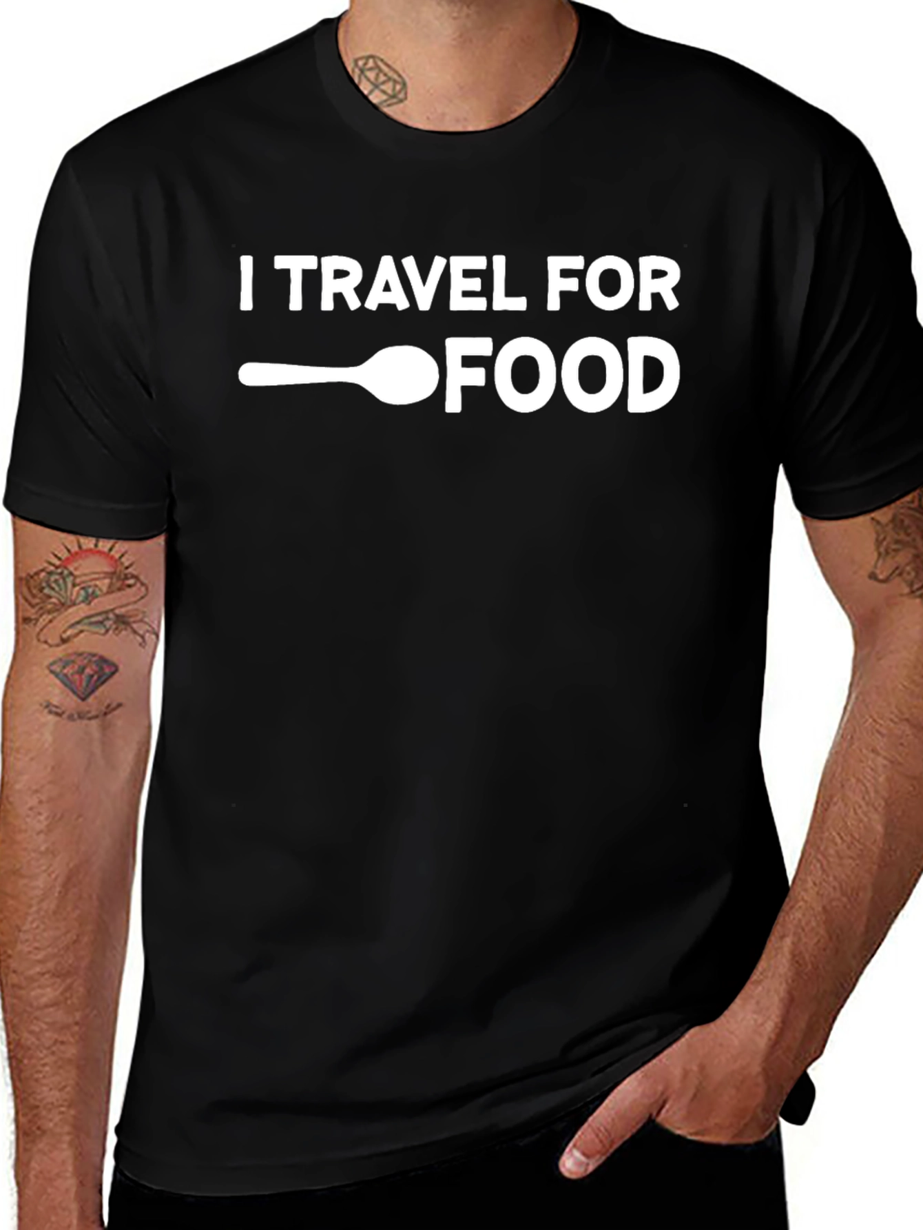 I Travel For Food Black Graphic Tee Shirt