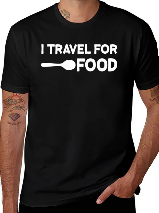 I Travel For Food Black Graphic Tee Shirt