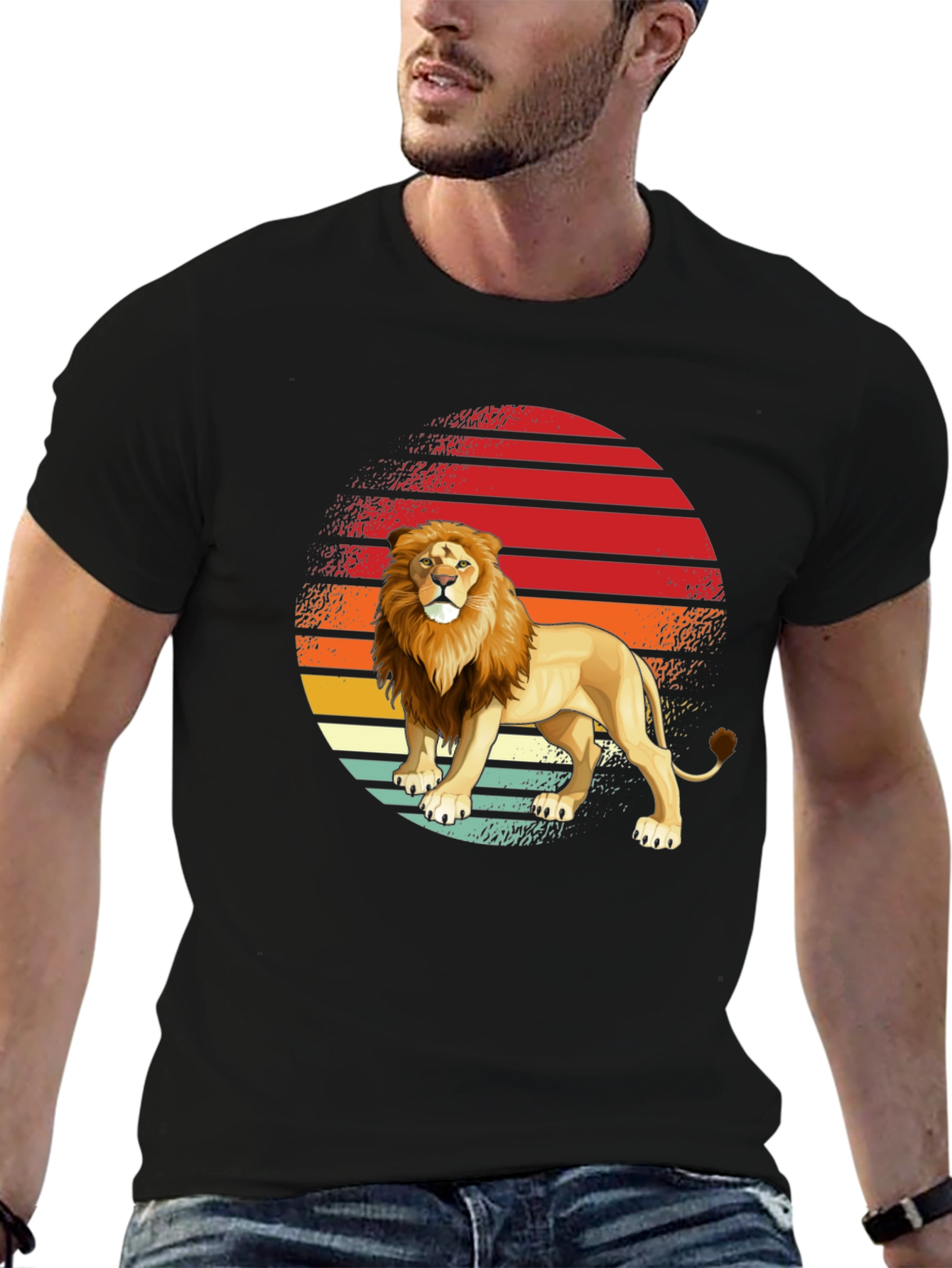 Lion Sunset Graphic Tee - Retro Style