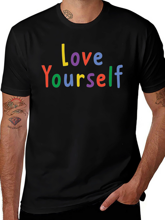 Love Yourself Colorful Graphic Print Black T-Shirt