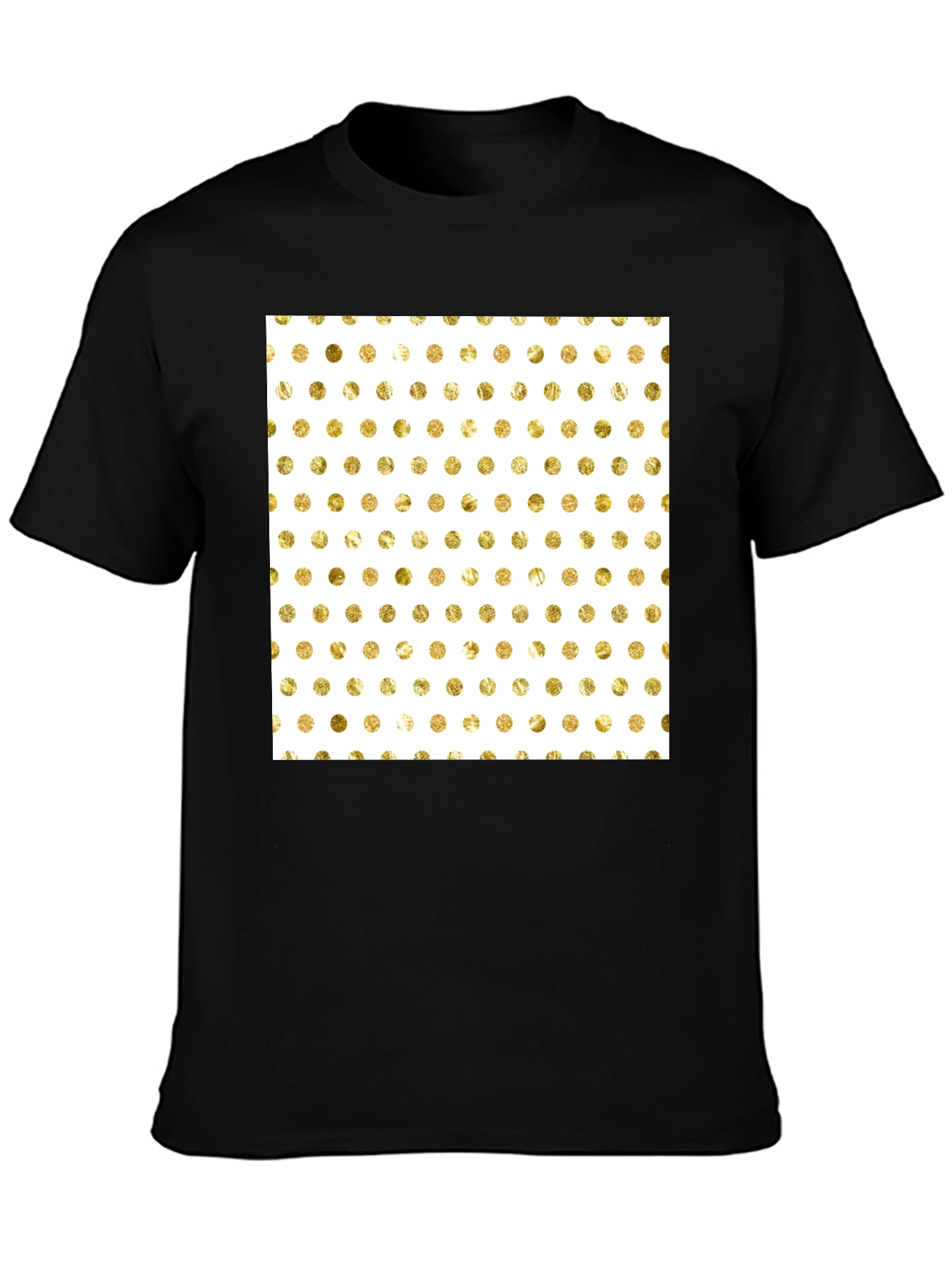 Trendy Black T-Shirt with Gold Polka Dot Design