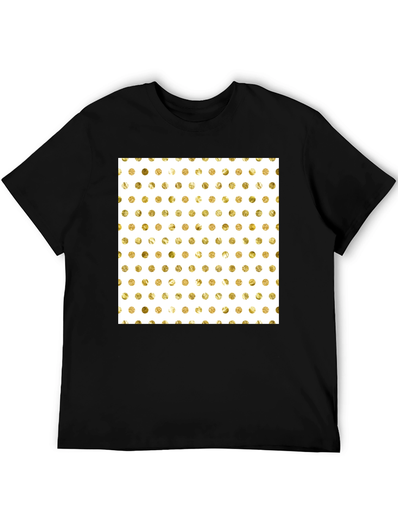 Trendy Black T-Shirt with Gold Polka Dot Design