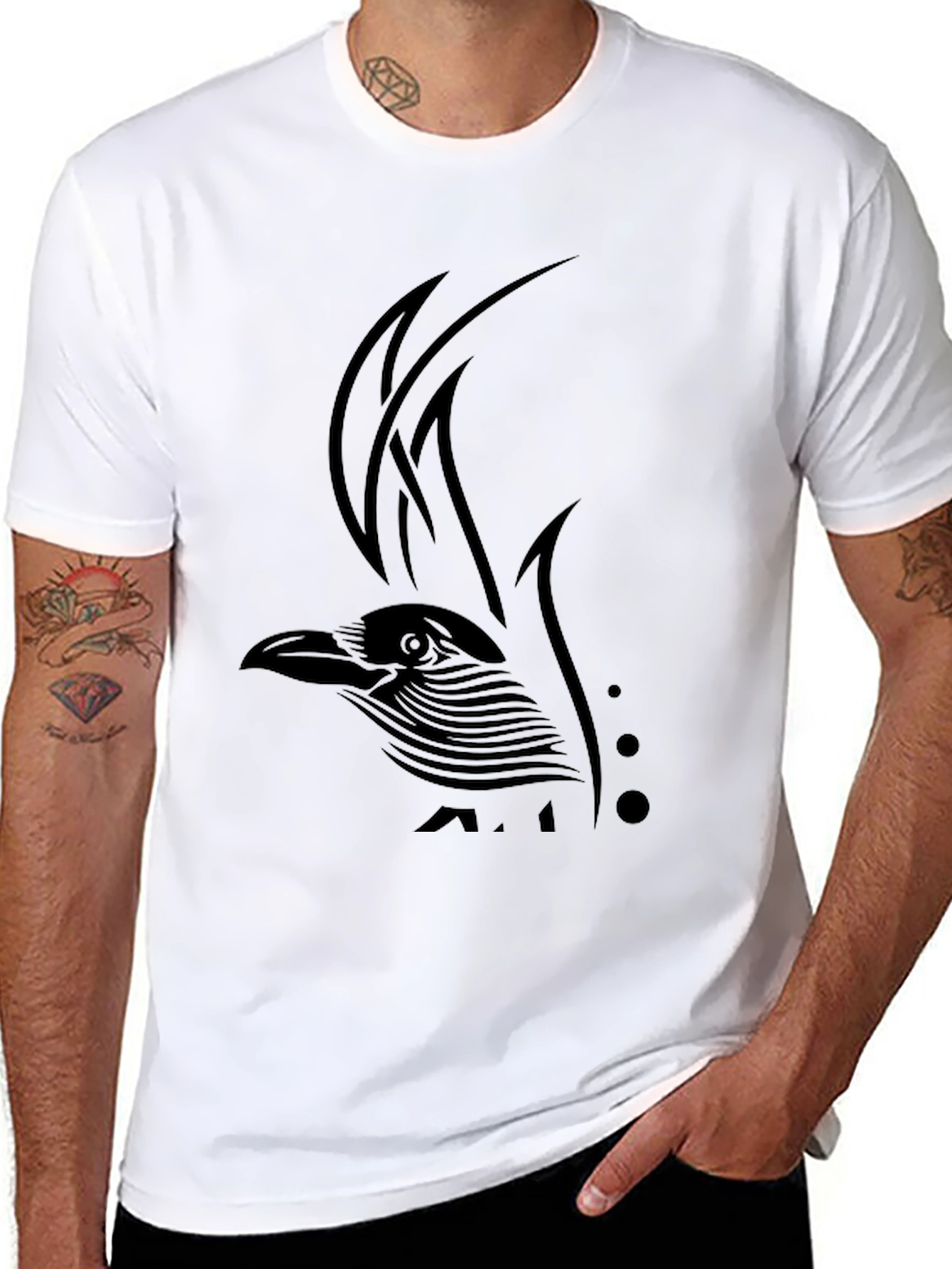 Raven Tribal Tattoo Black T-Shirt