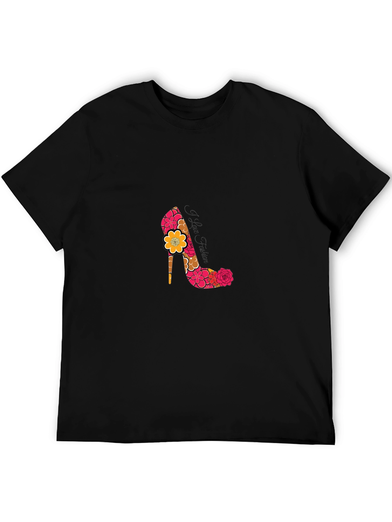 Floral Heel Print Black T-Shirt