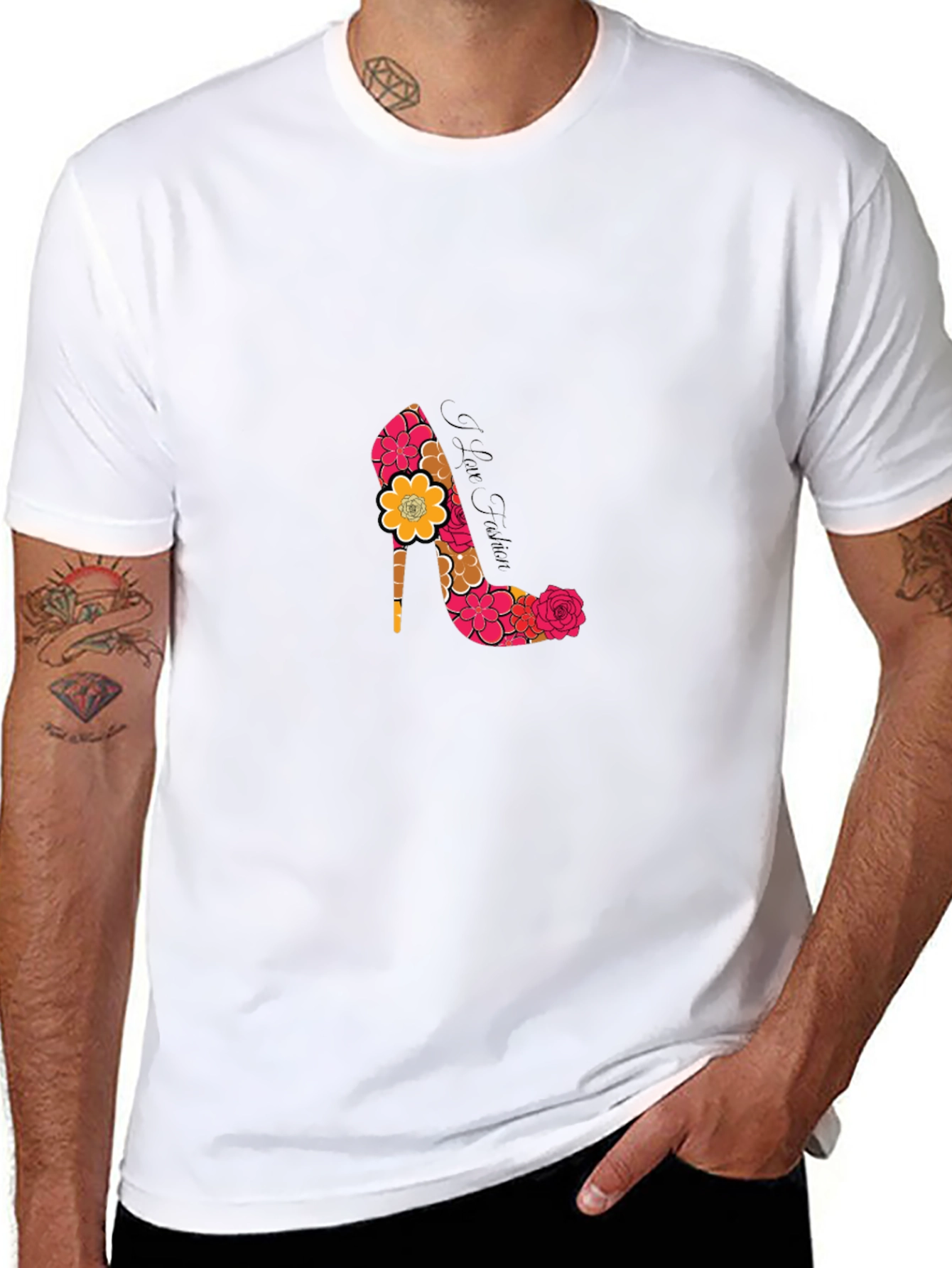 Floral Heel Print Black T-Shirt