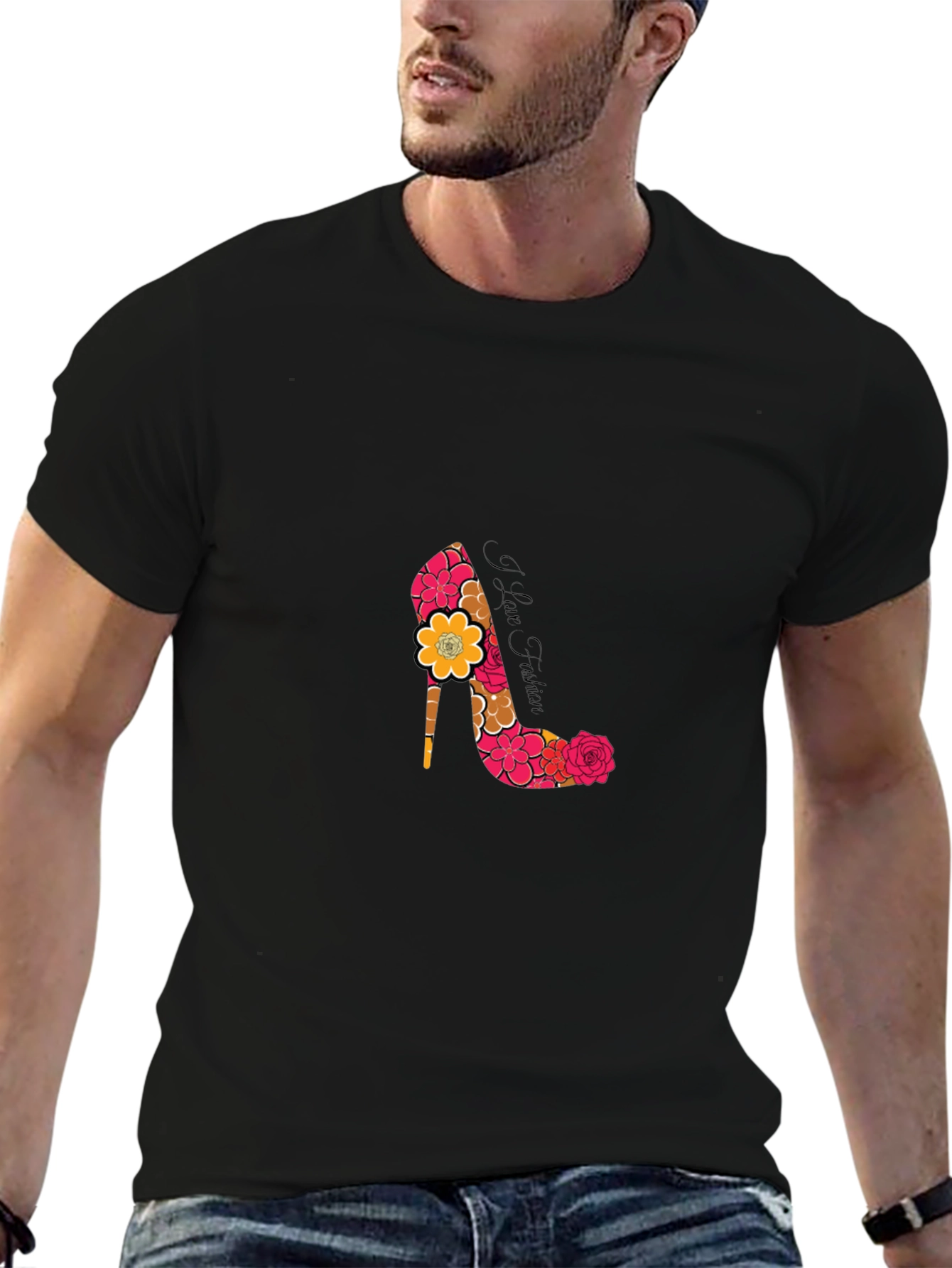 Floral Heel Print Black T-Shirt