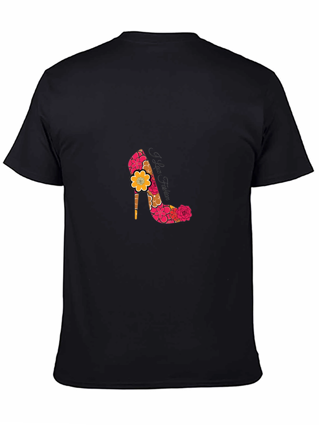 Floral Heel Print Black T-Shirt